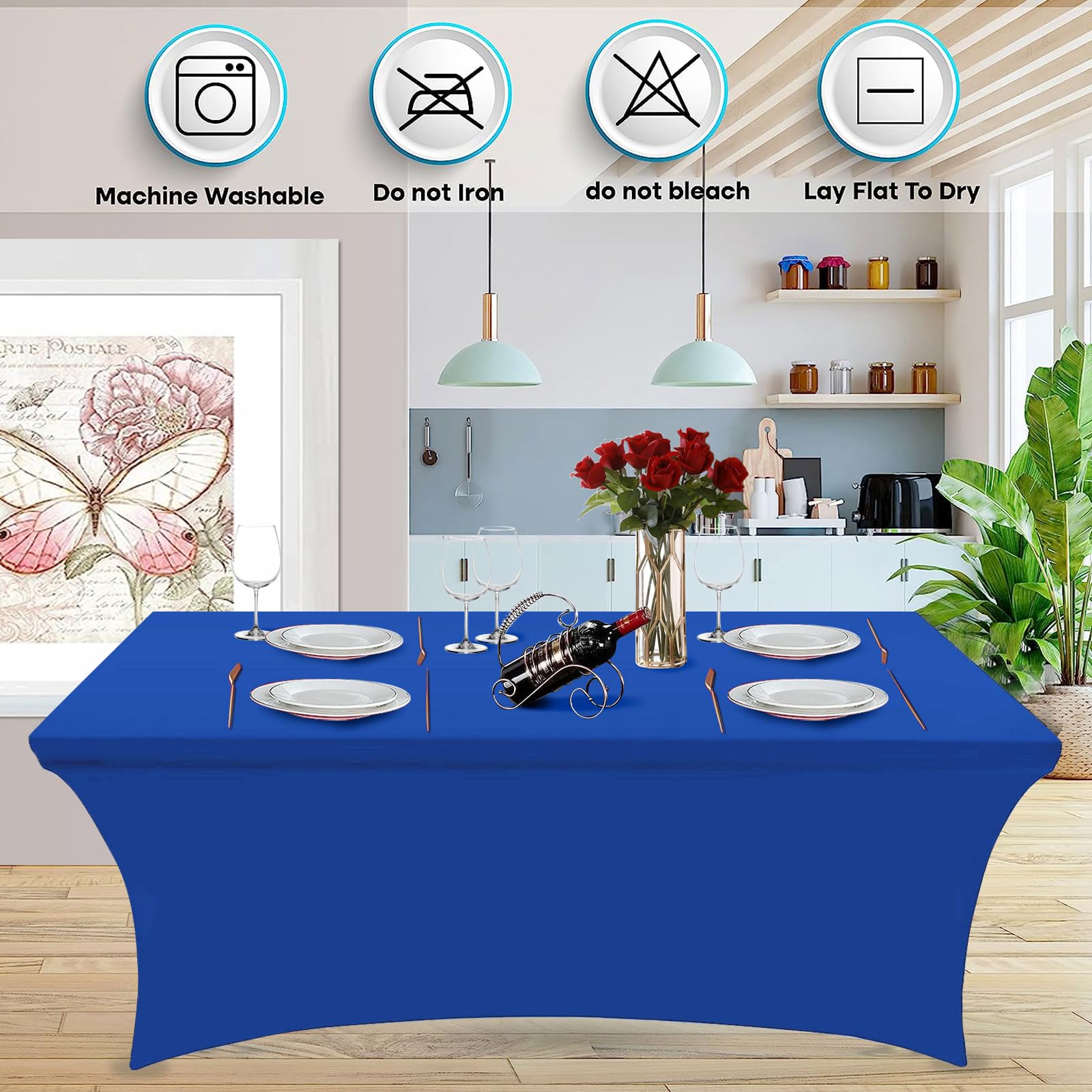 Hussome 4FT Table Cloth for Rectangular Tablecloth Royal Blue Stretch Fitted Table Cover Spandex Tablecloths Table Protector for Event, Cocktail, Wedding, Banquet or Parties