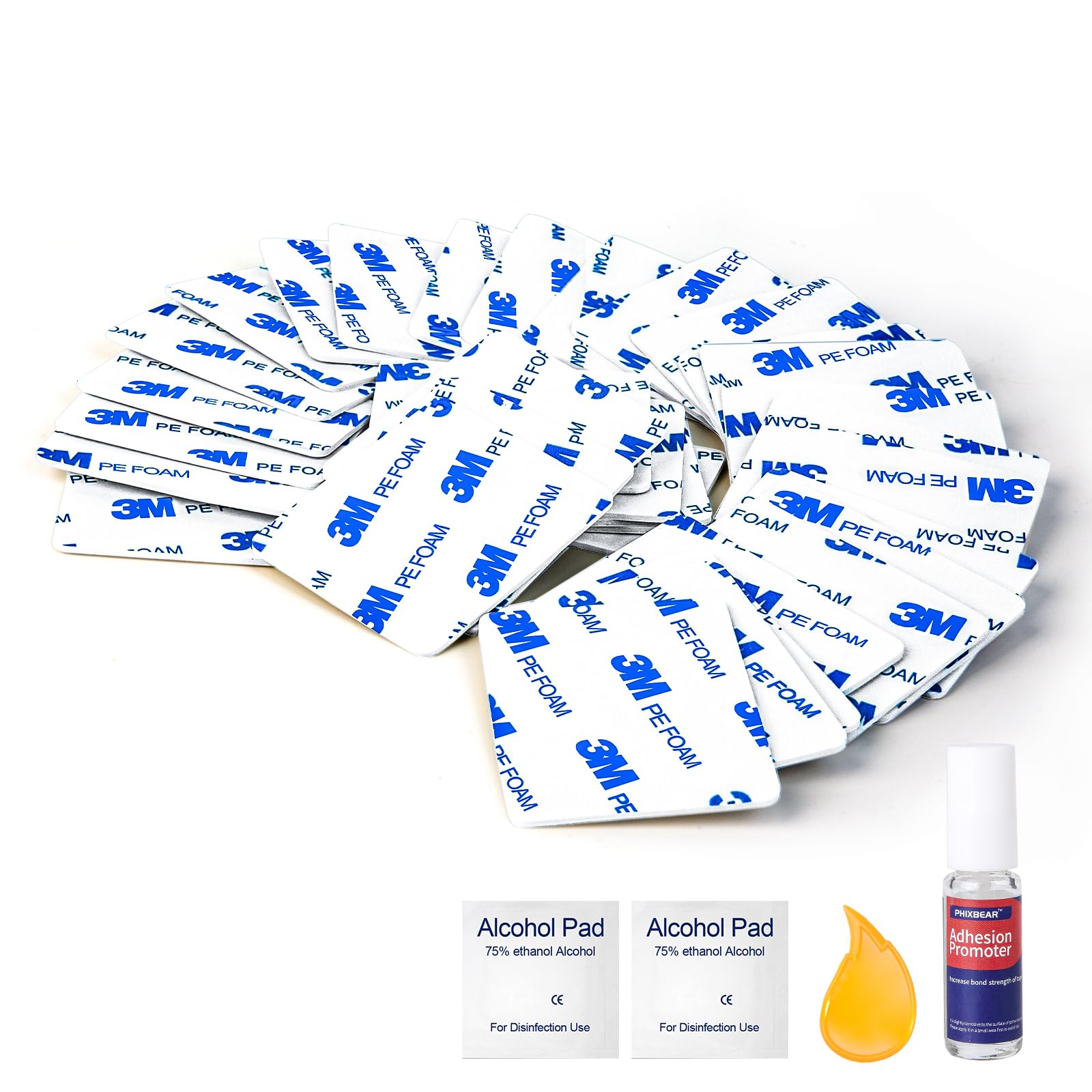 PHIXBEAR 32 Pcs Large Double Sided Adhesive Tape Squares Heavy Duty, Made of 3M PE, Strong Sticky Pads Waterproof Heat Resistant, Extreme Mounting Foam Tape, Car Home Outdoor Use, 1.69x2.15 Inch