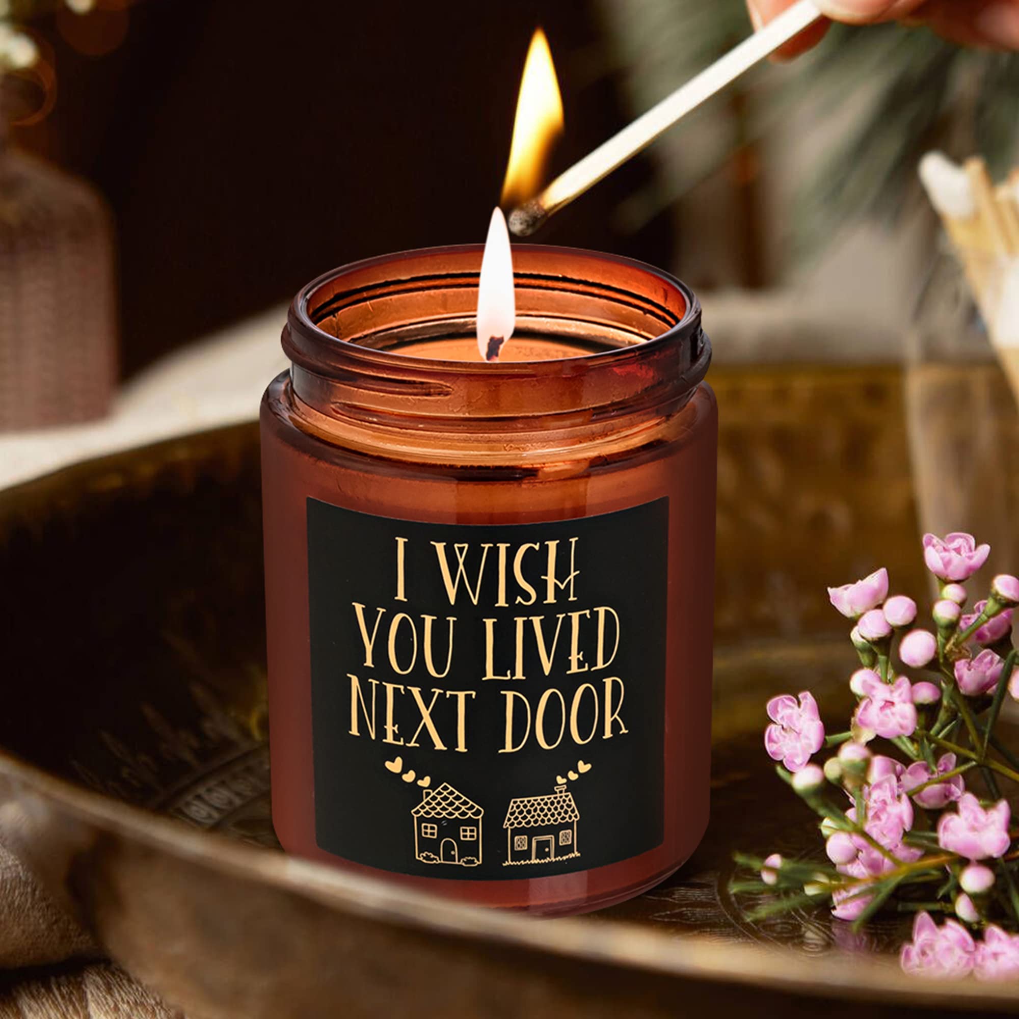 Briojoy Gifts for Women - I Wish You Lived Next Door Candle - Fun Birthday, Friendship Gift for Her - Gifts for Sister Mom Girlfriend Men Coworker - Best Friend, Bestie Presents - Jasmine Soy Candle