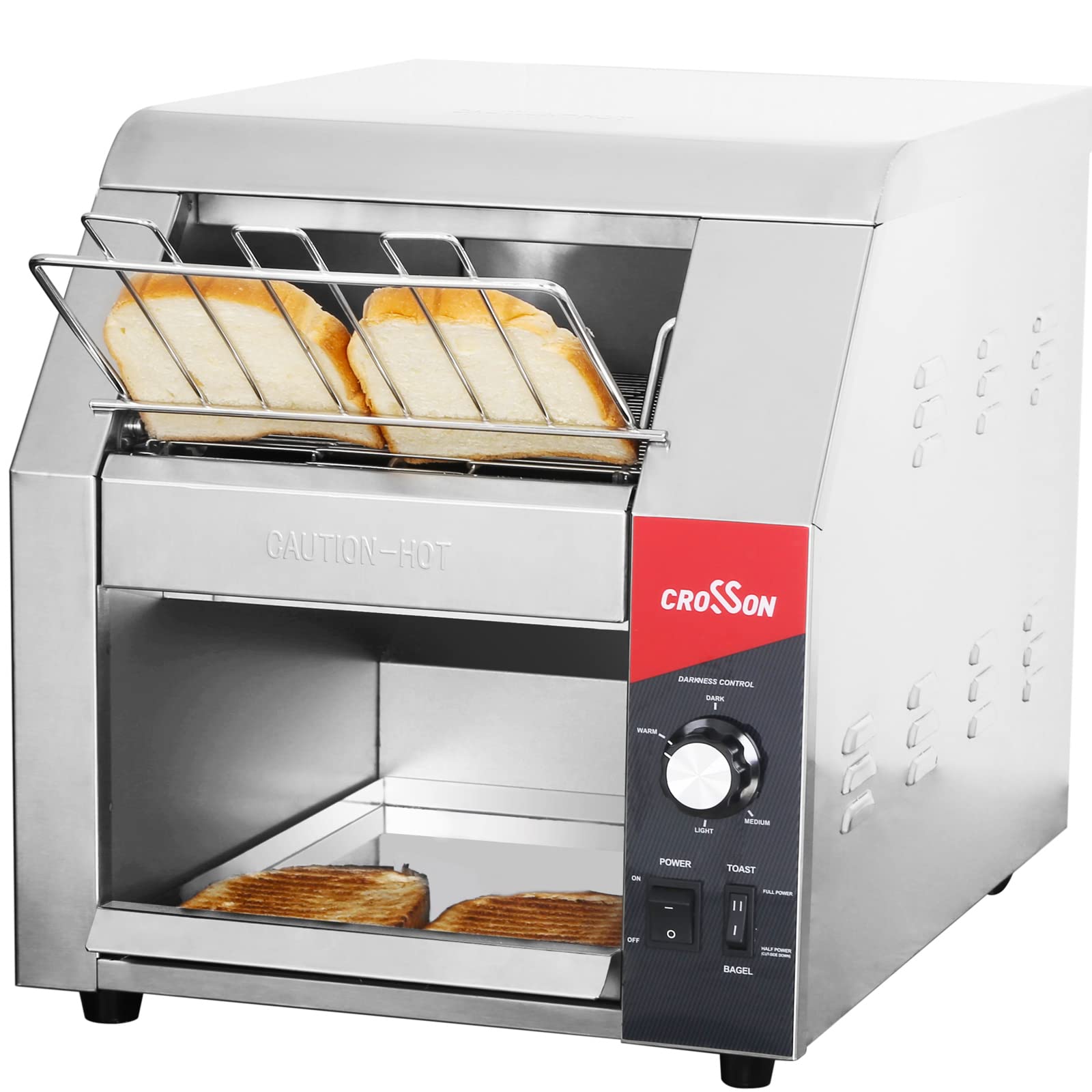 CROSSON ETL Listed Conveyor Toaster 450PCS/Hour 10" Wideness With 3" Opening Heavy Duty Commercial Toaster for Cafes,Buffets, Restaurants and Coffee shops-120V,1800W