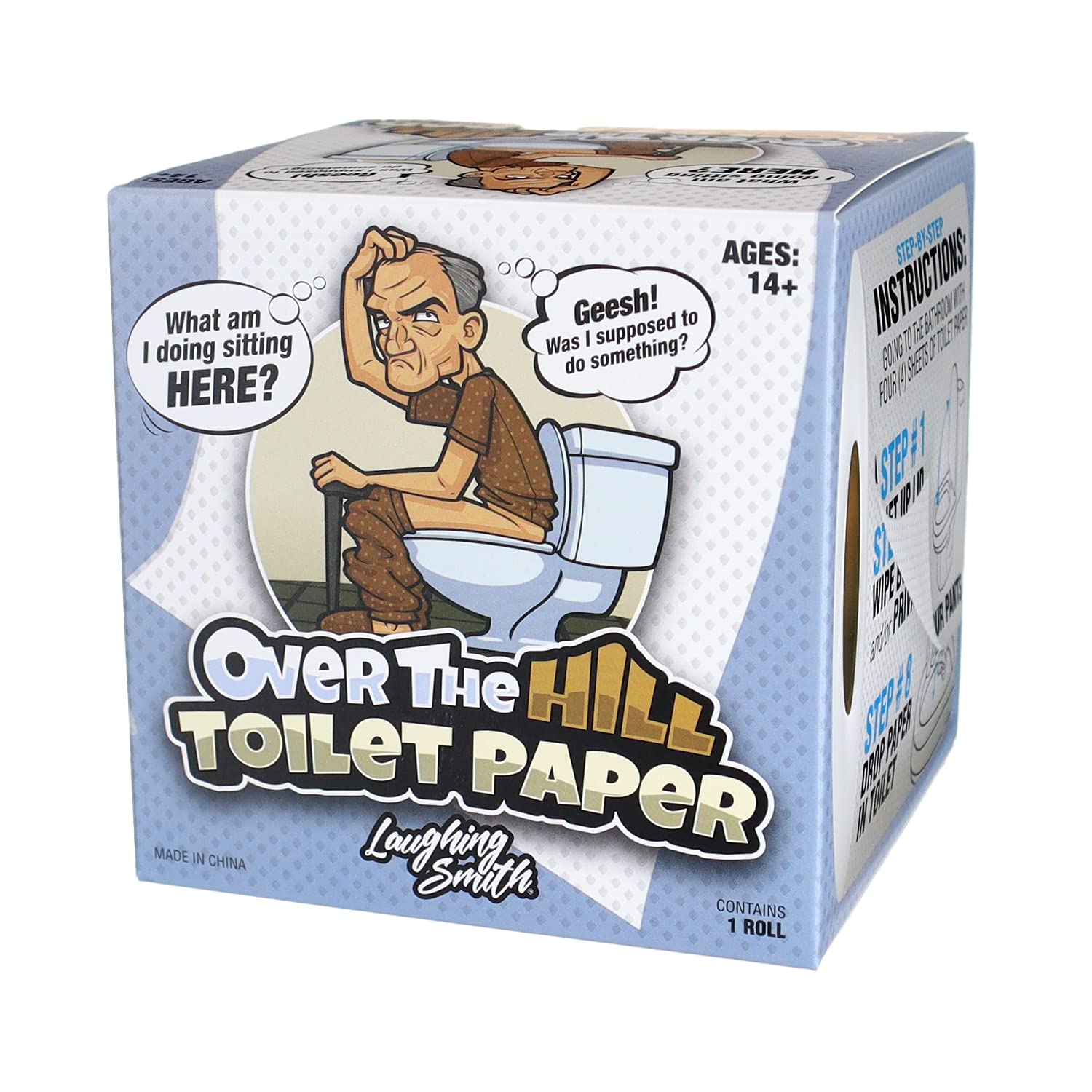 Over the Hill Toilet Paper - Funny Gag Gifts for Men & Old People - Birthday Party Supplies for 40th, 50th, 60th, 70th - Novelty Toilet Roll Joke Gifts for Him, Dad, Brother, Adults - Laughing Smith