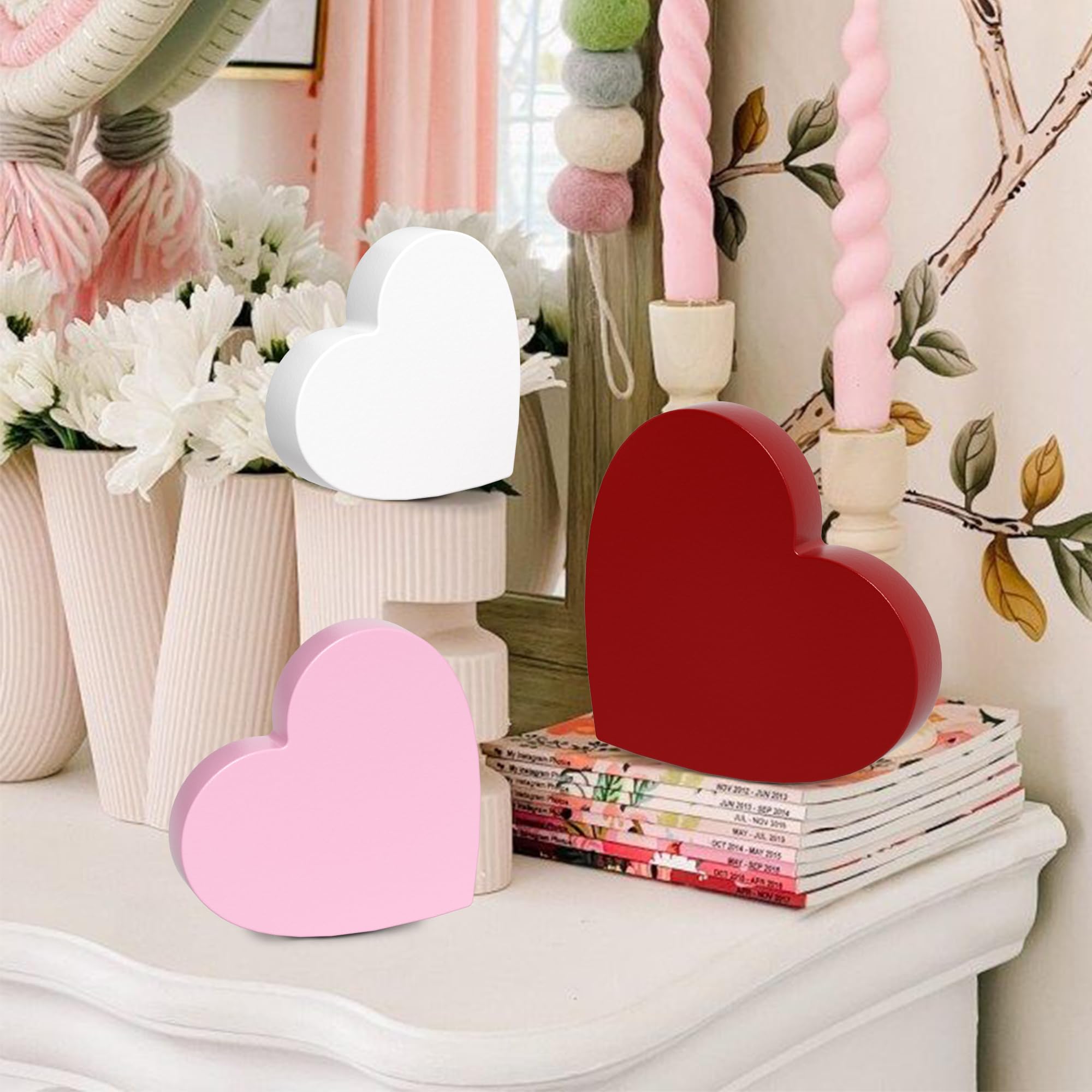 Valentine's Day/St. Patrick's Day Decorations Tiered Tray Decor, 6 Pcs Heart and Shamrock Wooden Signs Table Decor for Home Kitchen Office