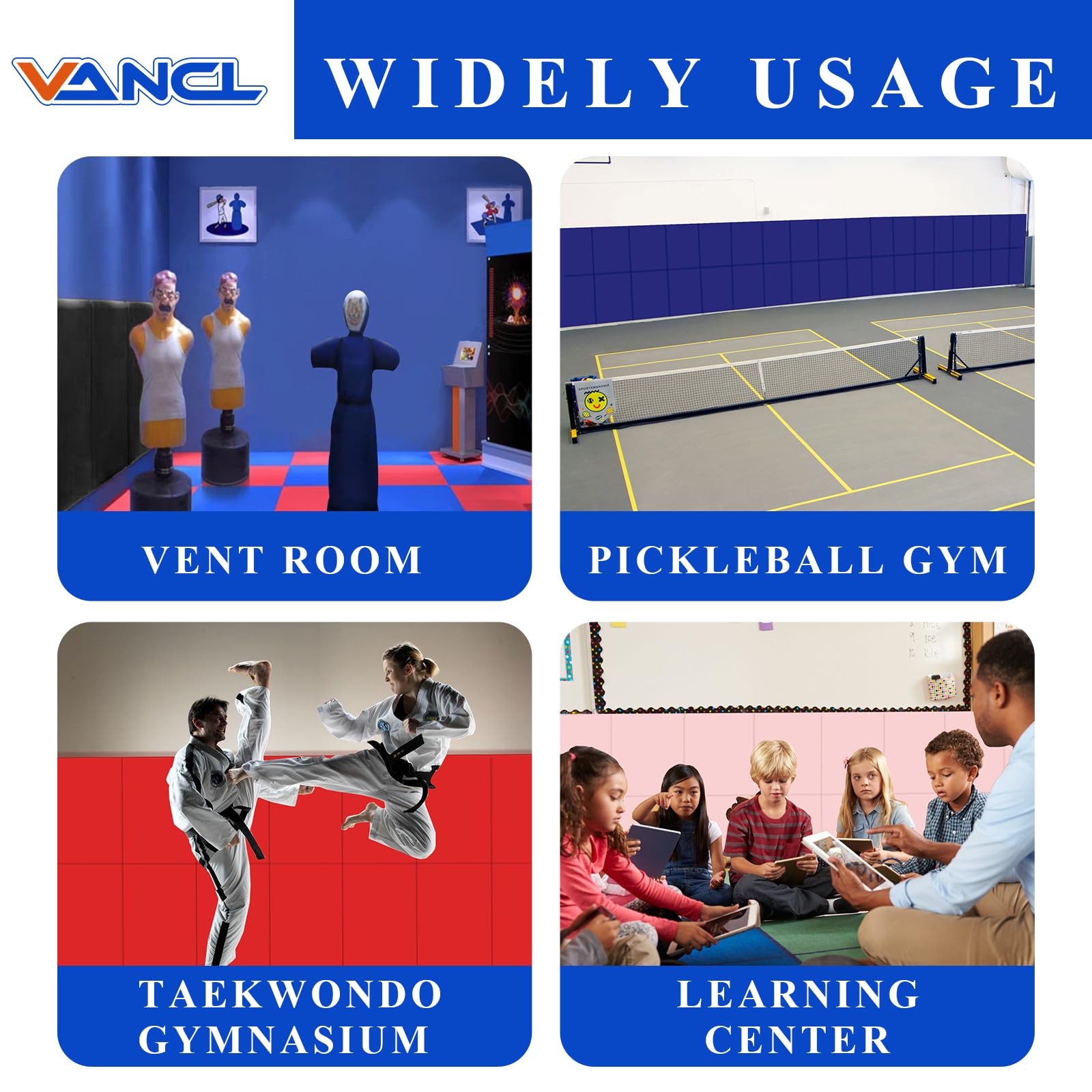 VANCL Gym Pads 72'' Gym Wall Padding Removable 6 Feet Gym Wall Padding Baseball 4" Thick Wall Mats for Padding 72'' Wall Pads Gym Mat Padded Wall 72''x20''x4'' [6 Pack]