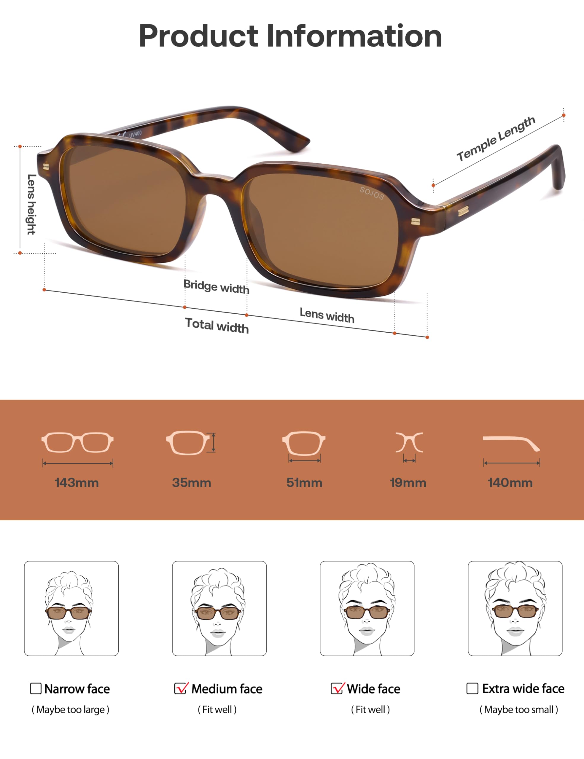 SOJOS Trendy Rectangle Polarized Sunglasses for Women Men, Retro Small Thin Slim Narrow Square Sunnies SJ2610, Brown Tortoise/Brown
