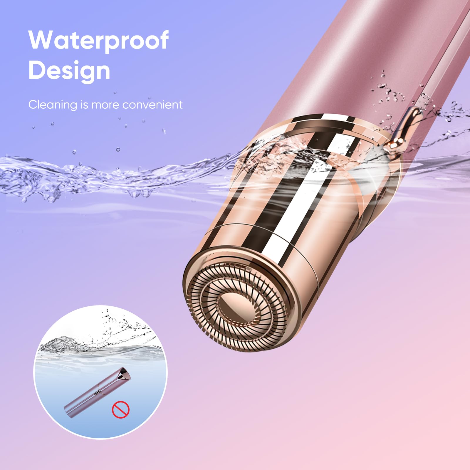 Facial Hair Removal for Women Painless Hair Remover, Waterproof Shaver Razor Hair Remover with LED Light for Face Bikini Peach Fuzz Upper Mustache Lip Chin (Rose Gold)
