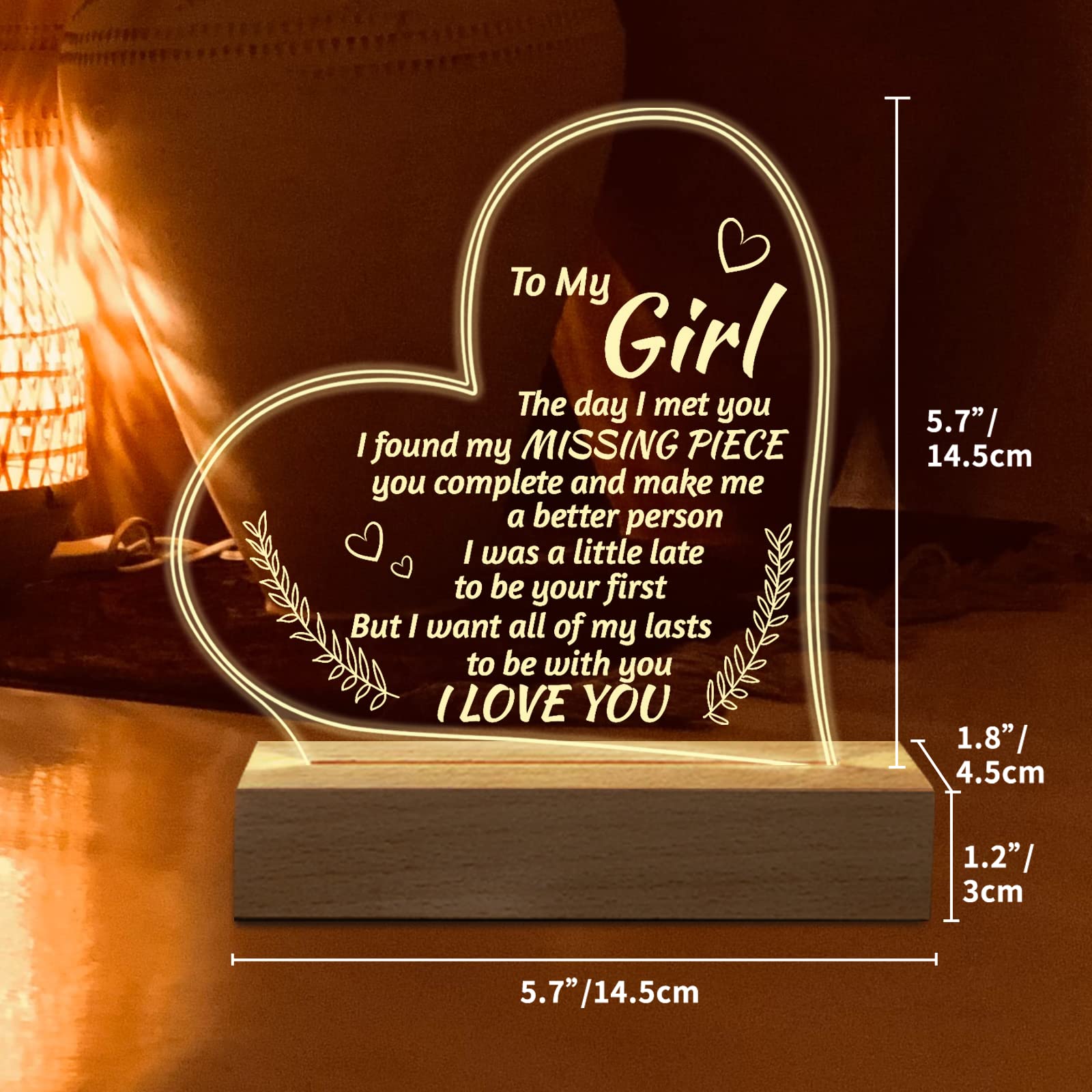 Romantic Gifts for Girlfriend, to My Girlfriend Engraved Night Light, I Love You Gifts for Her, Cute Girlfriends Birthday Anniversary Valentines Day Gifts for Her from Boyfriends