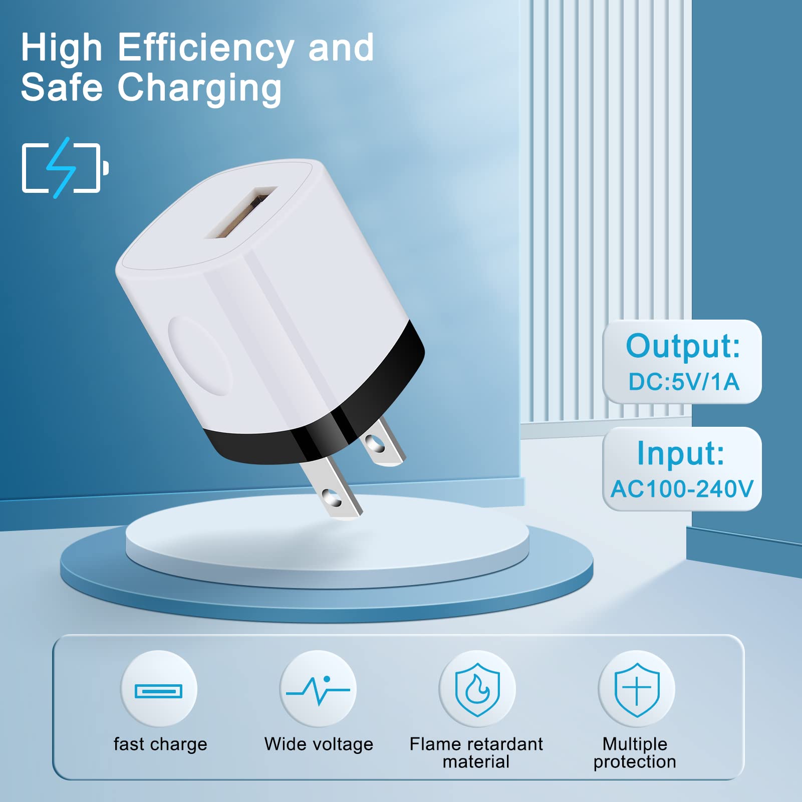 Charging Block,Charger Box,5Pack Travel Single Port USB Wall Charger Brick Cubes for iPhone 16/15/14/13/12/X/8/8 Plus/7/6S,Samsung Galaxy S24 S23 S22 A14 S10e S10 S9 S8/S7/S6/Note 9/8,LG G8 G7,Moto