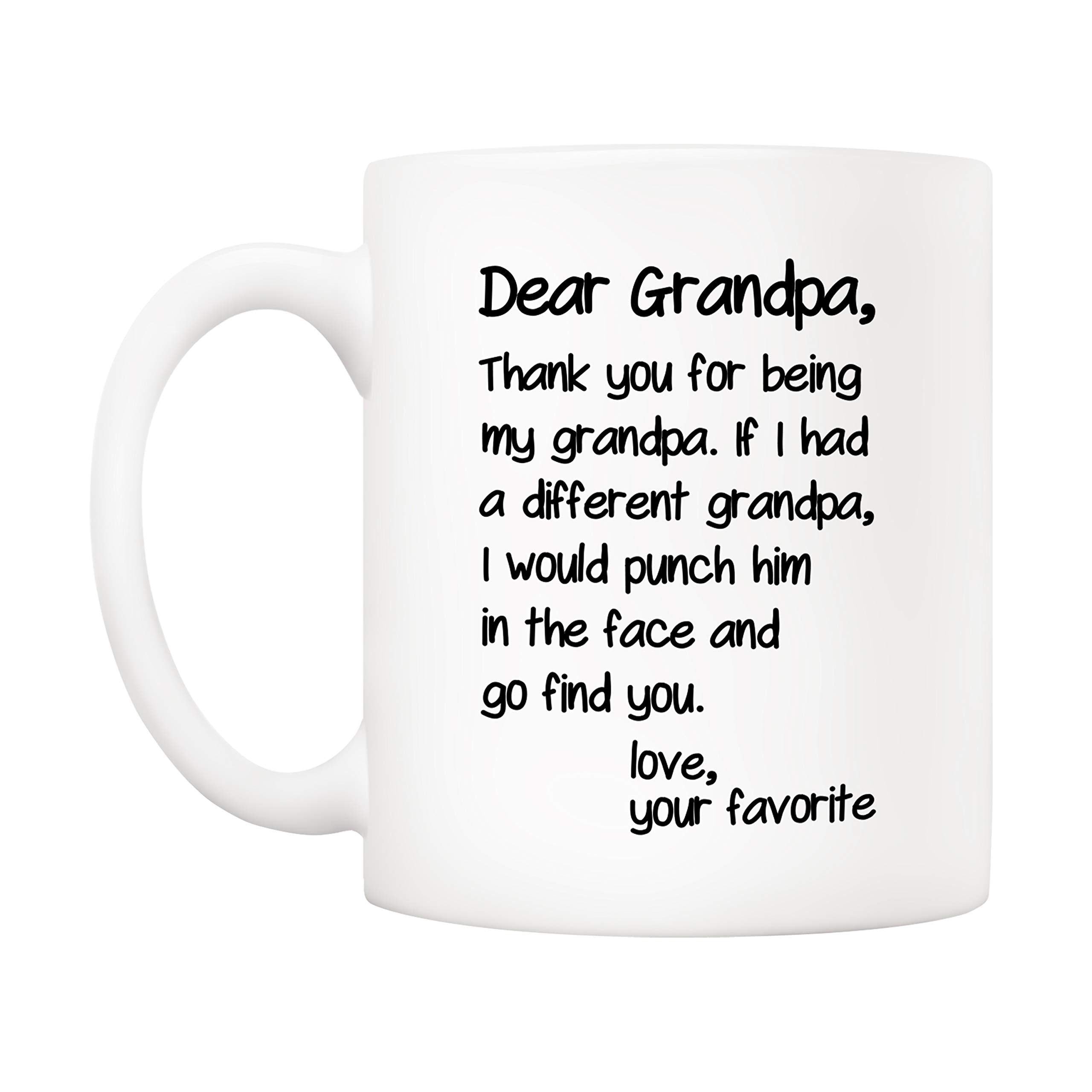 5Aup Father's Day Funny Grandpa Coffee Mug Christmas Gifts from Grandson Granddaughter, Dear Grandpa, Thanks for Being... Love Your Favorite Cups 11 Oz, Birthday Present Idea for Grandfather