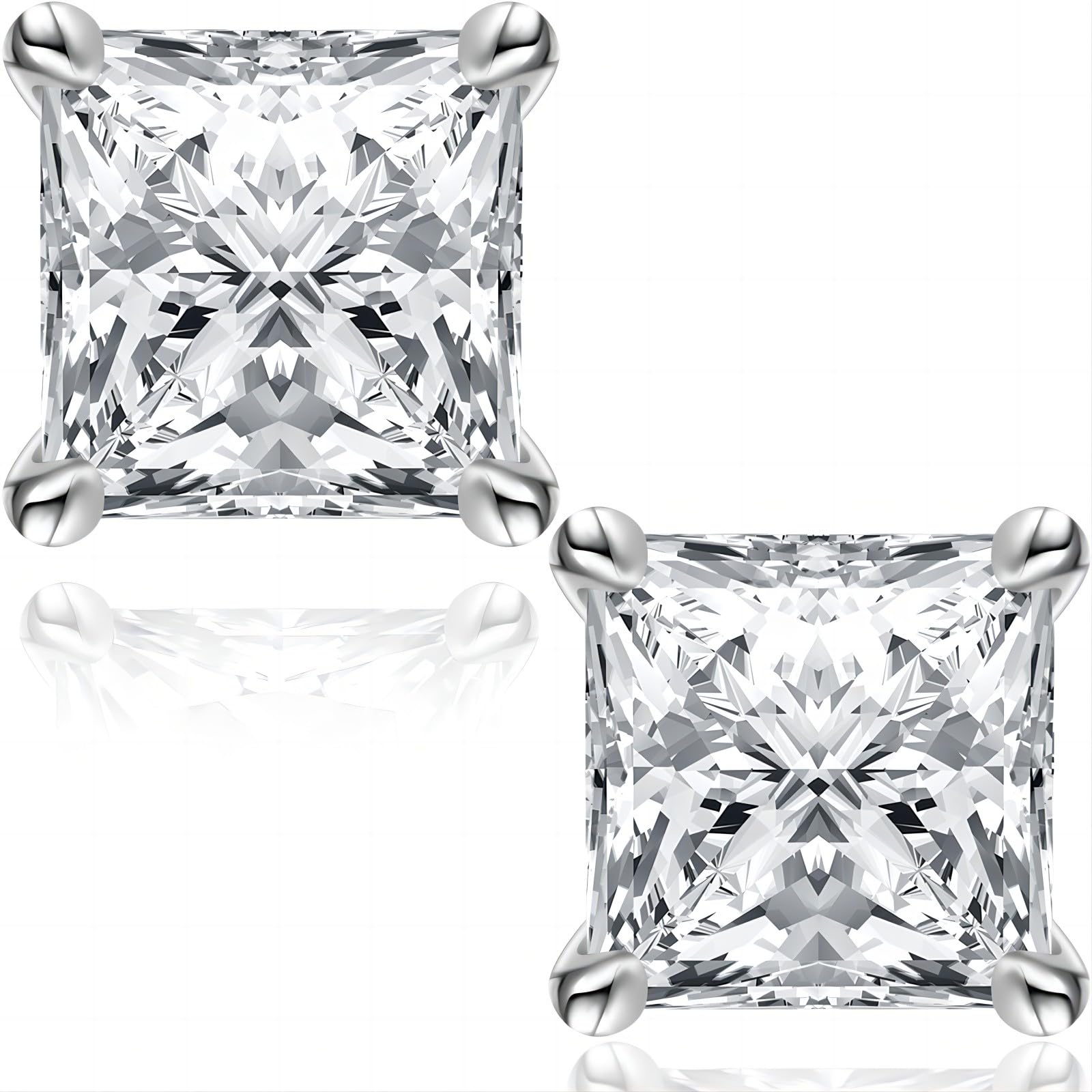 Tunzug 2.4 CT Princess Square Moissanite Earrings Color VVS1 Clarity Lab Created Diamond 18K White Gold S925 Sterling Silver Earrings for Women