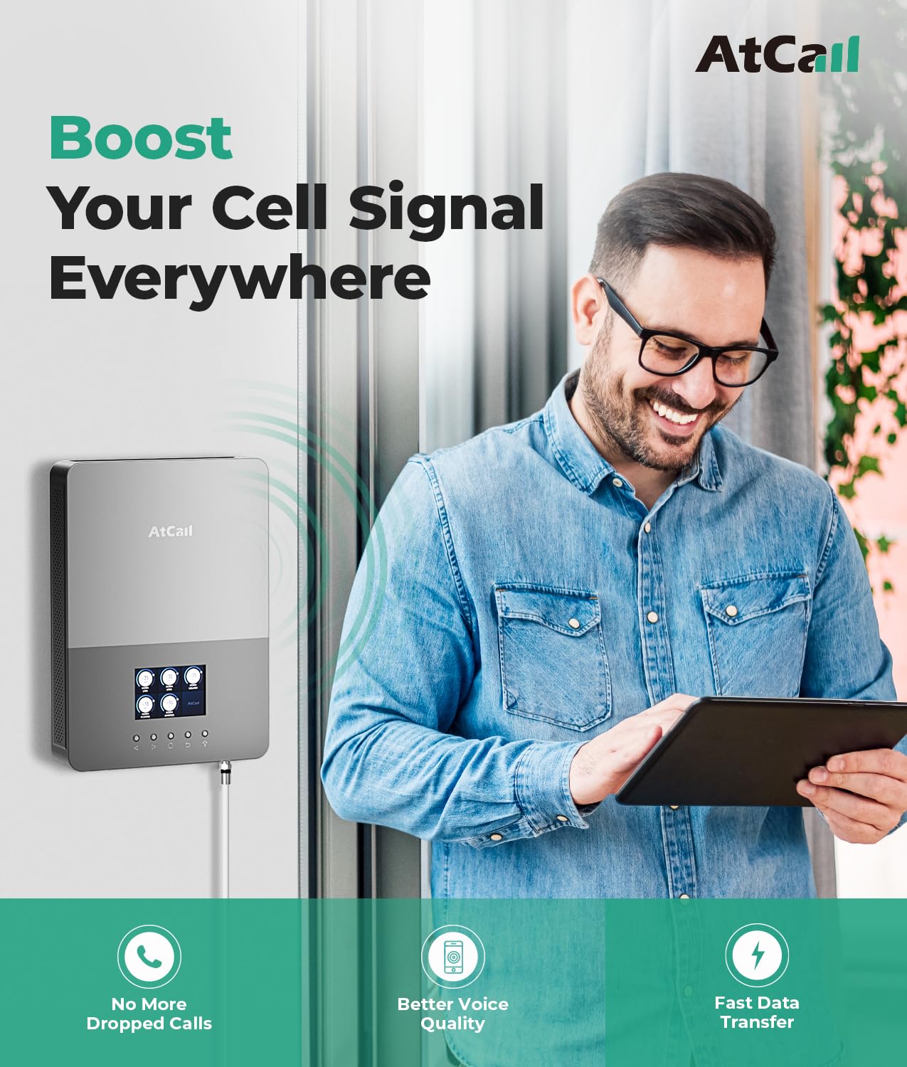 Cell Phone Booster for Home, Band 12/17/13/5/2/25/4/66, Up to 6,000 Sq Ft, Cell Phone Signal Booster with LCD Display 5G Compatible for All U.S. Carriers - Verizon AT&T T-Mobile, FCC Approved