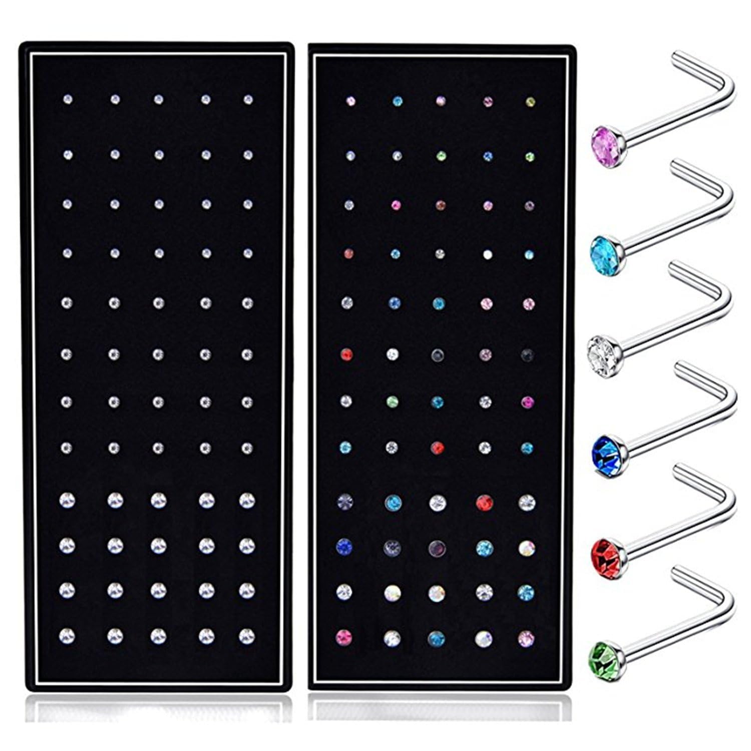 SMUOBT 120PCs 22G L Shaped Stainless Steel Nose Studs Rings Piercing Pin Body Jewelry 1.5mm 2mm 2.5mm a Set White and Colour