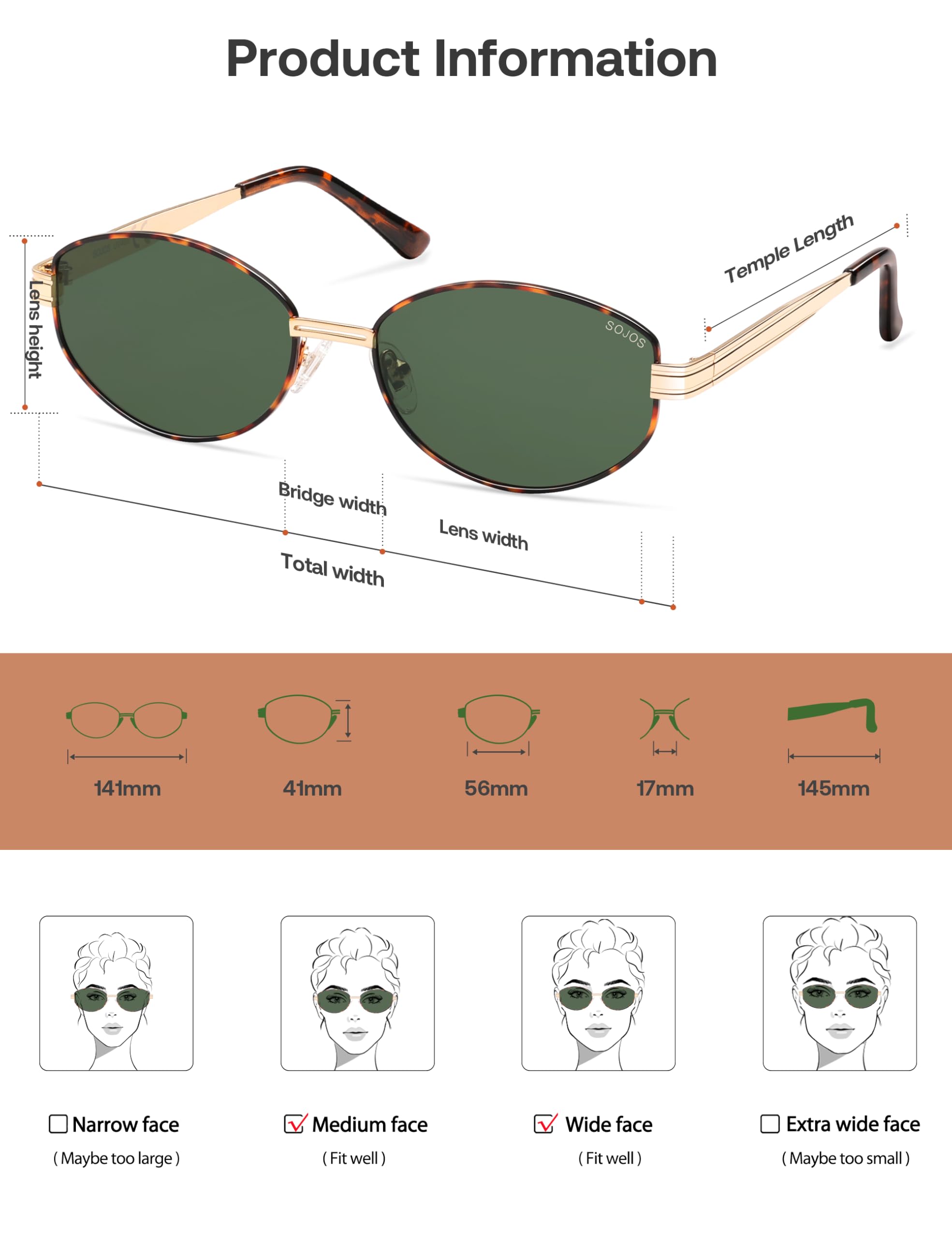 SOJOS Trendy Oval Polarized Sunglasses for Women Men, Retro Fashion Round Shades SJ1255, Tortoise/Green