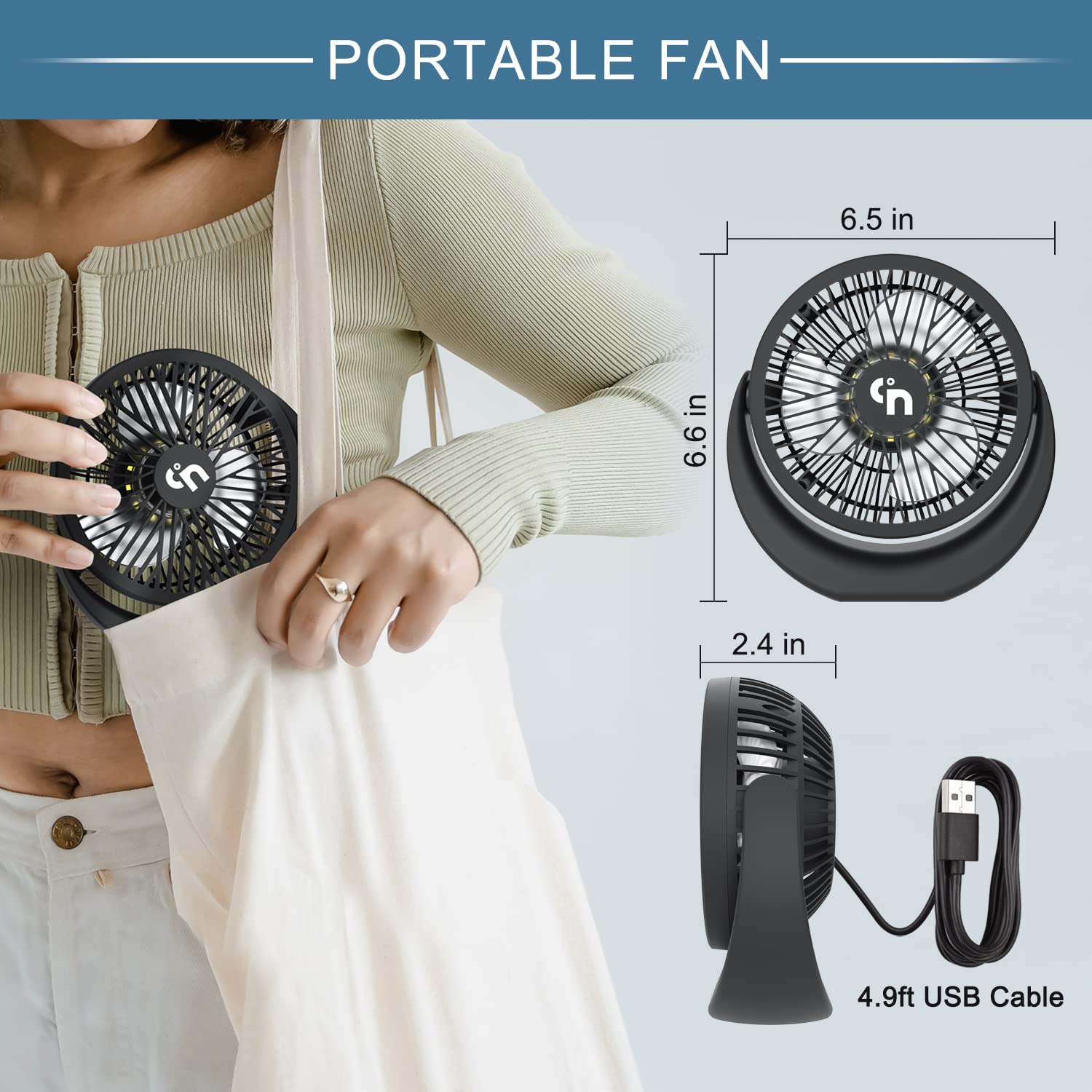 GagetElec USB Desk Fan with LED Night Lights,360°Rotation Desktop Fan,3 Speeds Quiet Mini USB Cooling Fan Personal Table Fan for Home Office Desktop Office Table 5.3 Inch (T5-08)