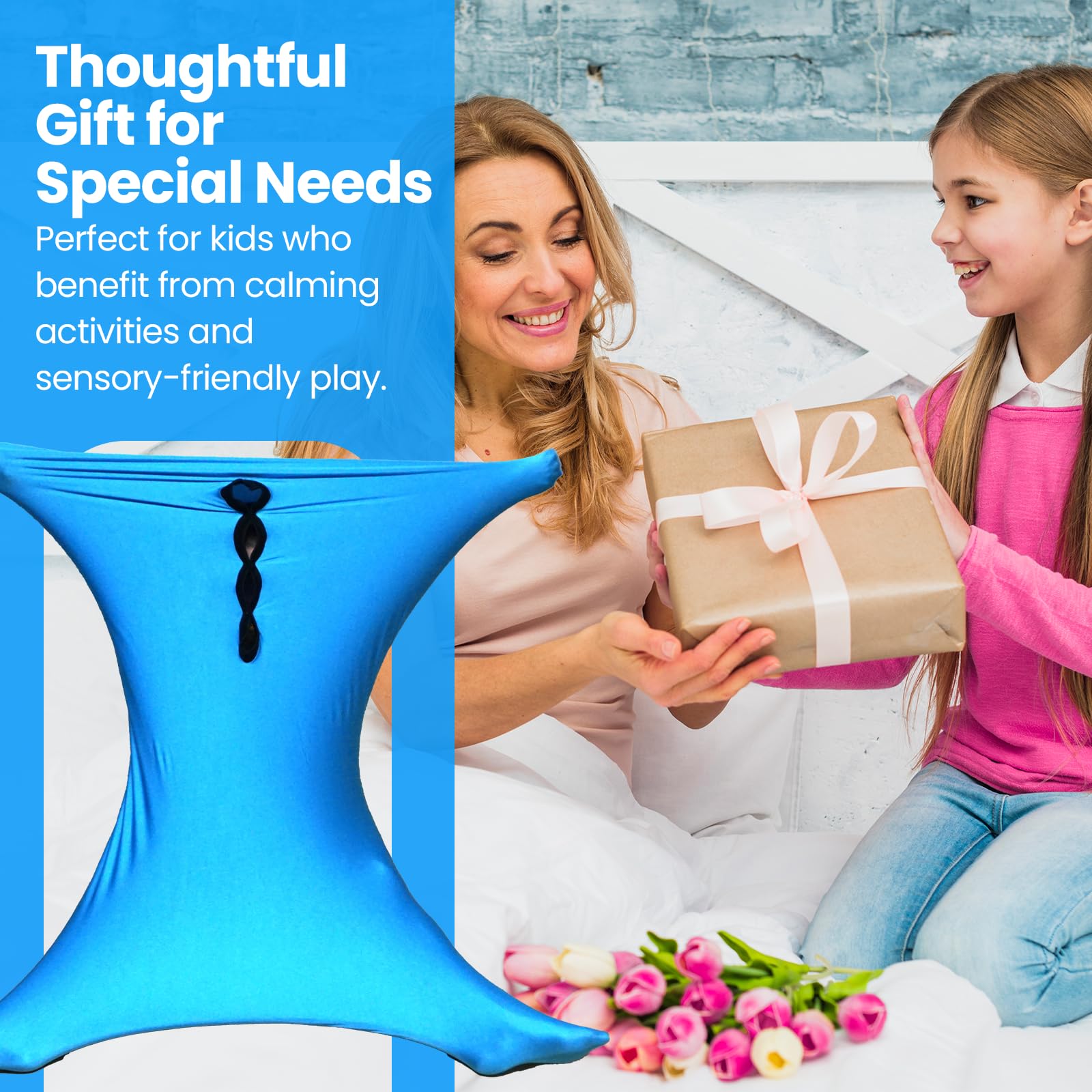 Sensory Body Sock XL for Kids Adults – Blue Compression Sack for Focus, Movement, Calm & Coordination – Stretchy Autism Suit – X-Large