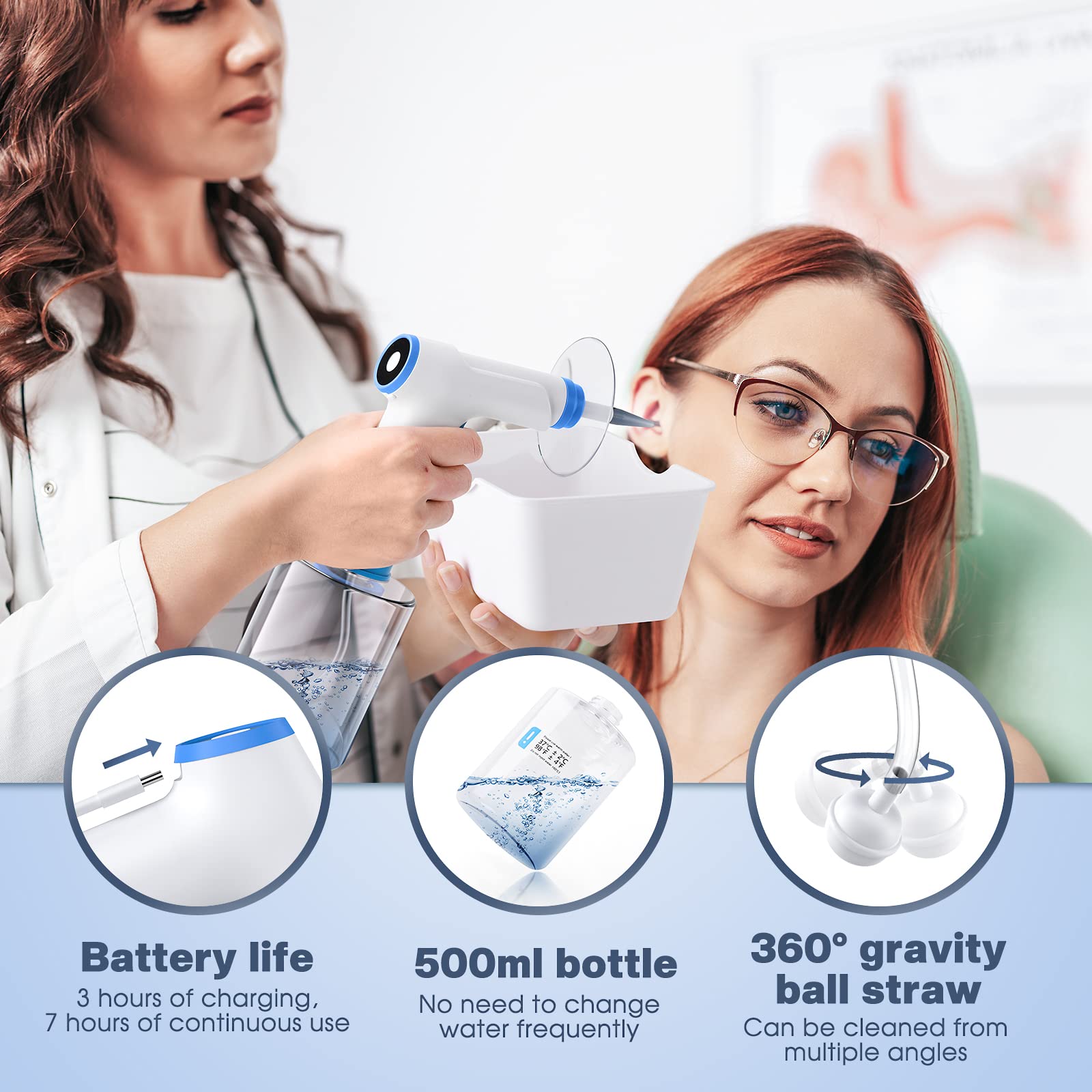 Ear Wax Removal, Electric Ear Cleaning Kit with Light, FSA HSA Eligible, Ear Irrigation Kit with 4 Pressure Modes, Safe and Effective Ear Flush Kit with Ear Cleaner - Includes Basin, Towel & 15 Tips