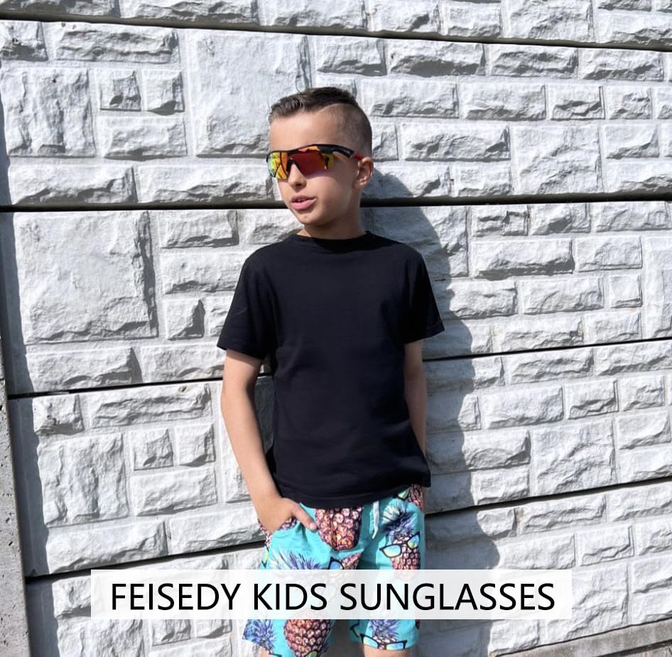 FEISEDY Kids Teens Baseball Polarized Sunglasses Sports TR90 Frame Boys Girls Cycling B2454