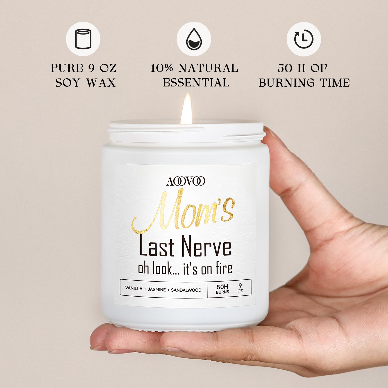 AOOVOO Moms Last Nerve Candle - Scented Candles Gifts for Mom from Daughter Son, Funny Birthday & Mothers Day Gifts & Thanksgiving & Christmas Gifts for Mom, Vanilla Jasmine Sandalwood Candles