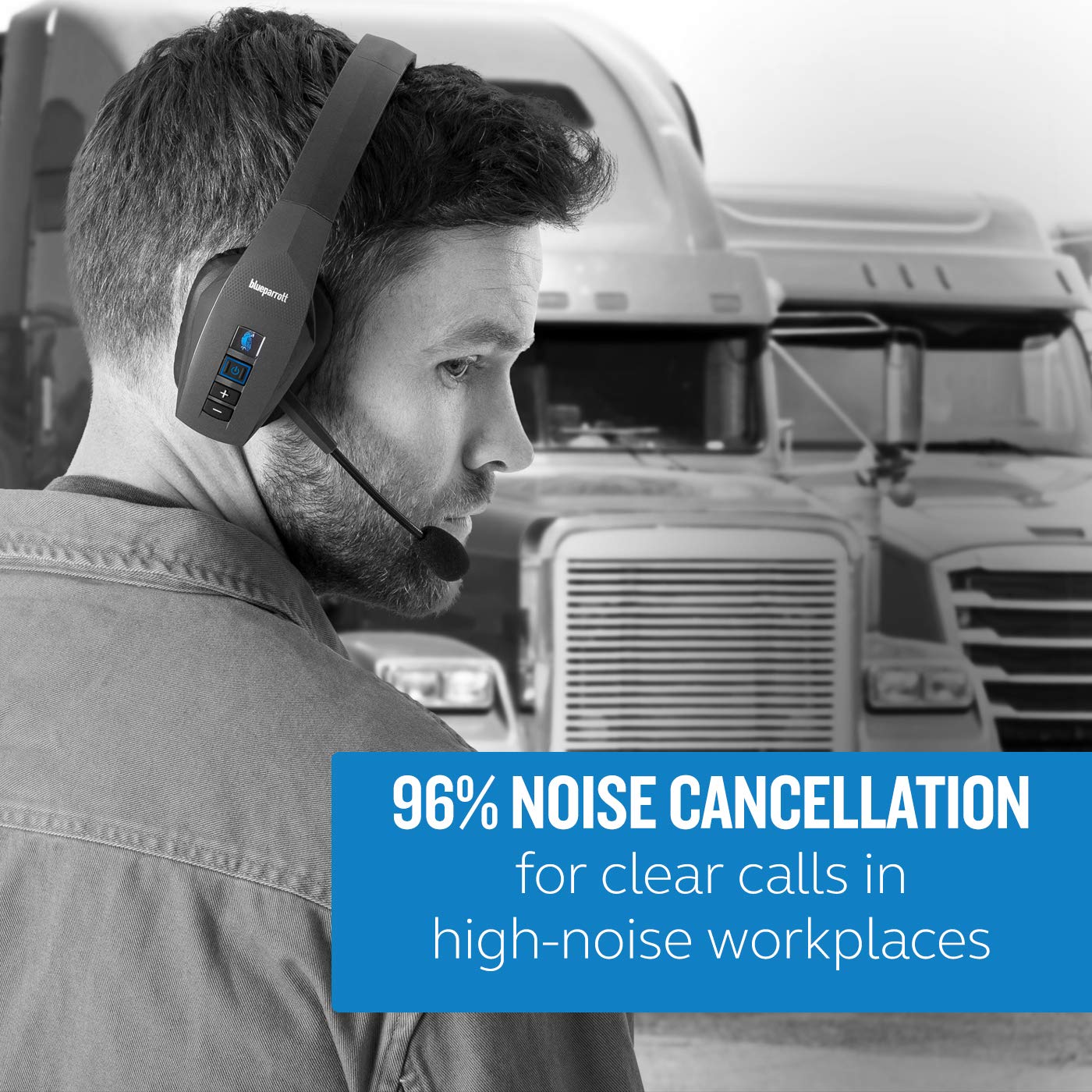 BlueParrott B550-XT Voice-Controlled Trucker Bluetooth Headset – Industry Leading Sound with Long Wireless Range, Comfort for All-Day Wear - Ideal for Anyone On-The-Go, Up to 24hrs of Talk Time, Black