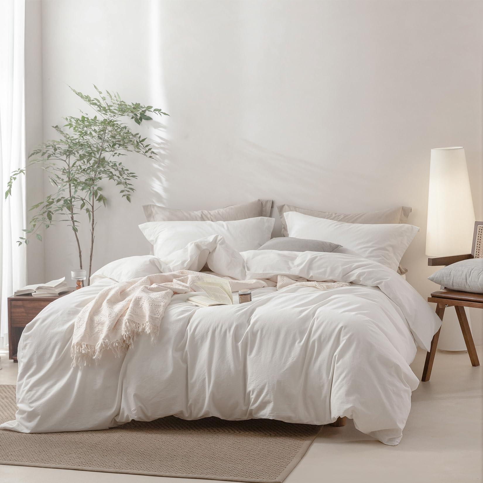 BDEAR Linen Feel Off White Duvet Cover Twin Size 90'' L x 68'' W, 100% Washed Cotton Duvet Cover with Zipper Closure Plus 1 Pillowcase, Cozy and Breathable