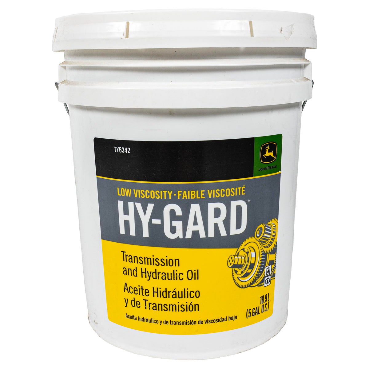 John Deere Low Viscosity Hy-Gard Transmission and Hydraulic Oil 5 Gallon Bucket TY6342