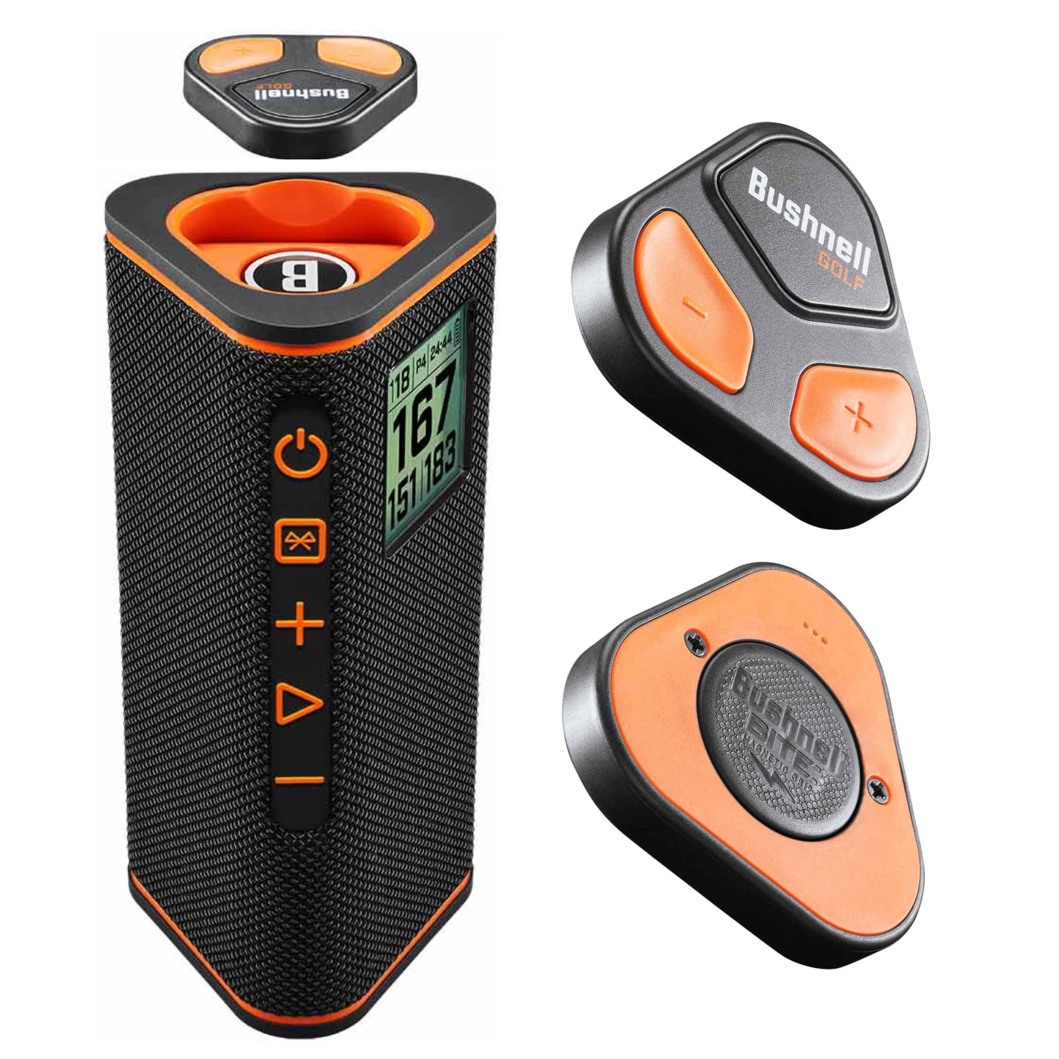 Wearable4U - Bushnell Wingman View Golf GPS Bluetooth Speaker with Ultimate Black Earbuds and Wall and Car Chargers Bundle