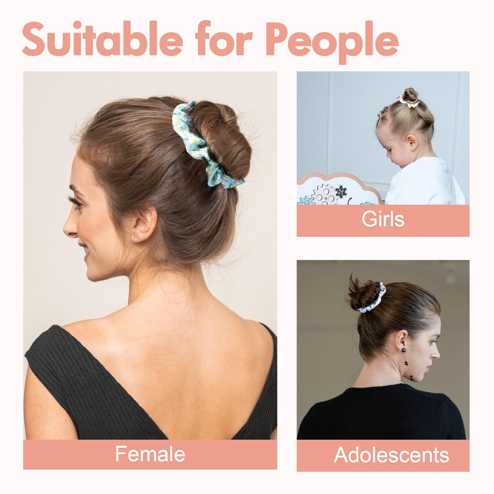 8 Buns in Light, Soft and Stretchy Women's Buns,hair scrunchies Thick Hair Ties, Thin Hair Ties for Hair,Non-Wrinkle and Non-Breakage Hair Ties.