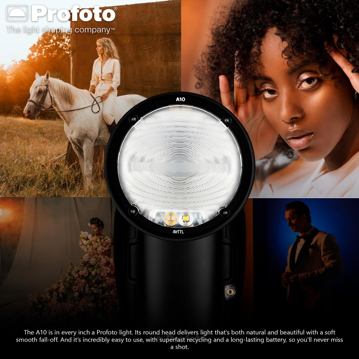 Profoto A10 On-Camera Flash Light for Sony Bundle with Clic Softbox 2.3 Octa, Clic Softgrid 2.3 Octa, Li-Ion Rechargeable Battery, and Collapsible Reflector (5 Items)