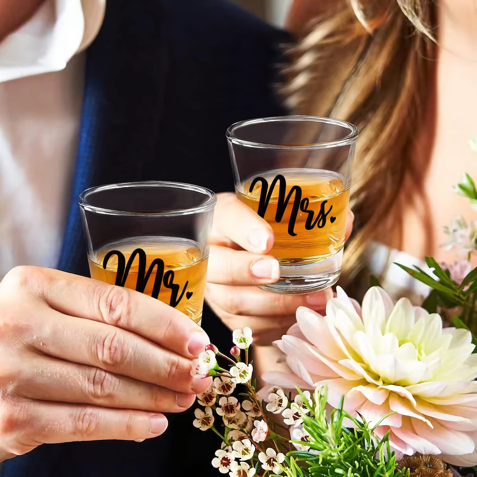 4 PCS Engagement Gift for Couples-Funny Wedding Gifts for Newlywed,Unique Bridal Shower Gift,Mr and Mrs Shot Glasses,Gift for Bride and Groom,Newlywed,Couples