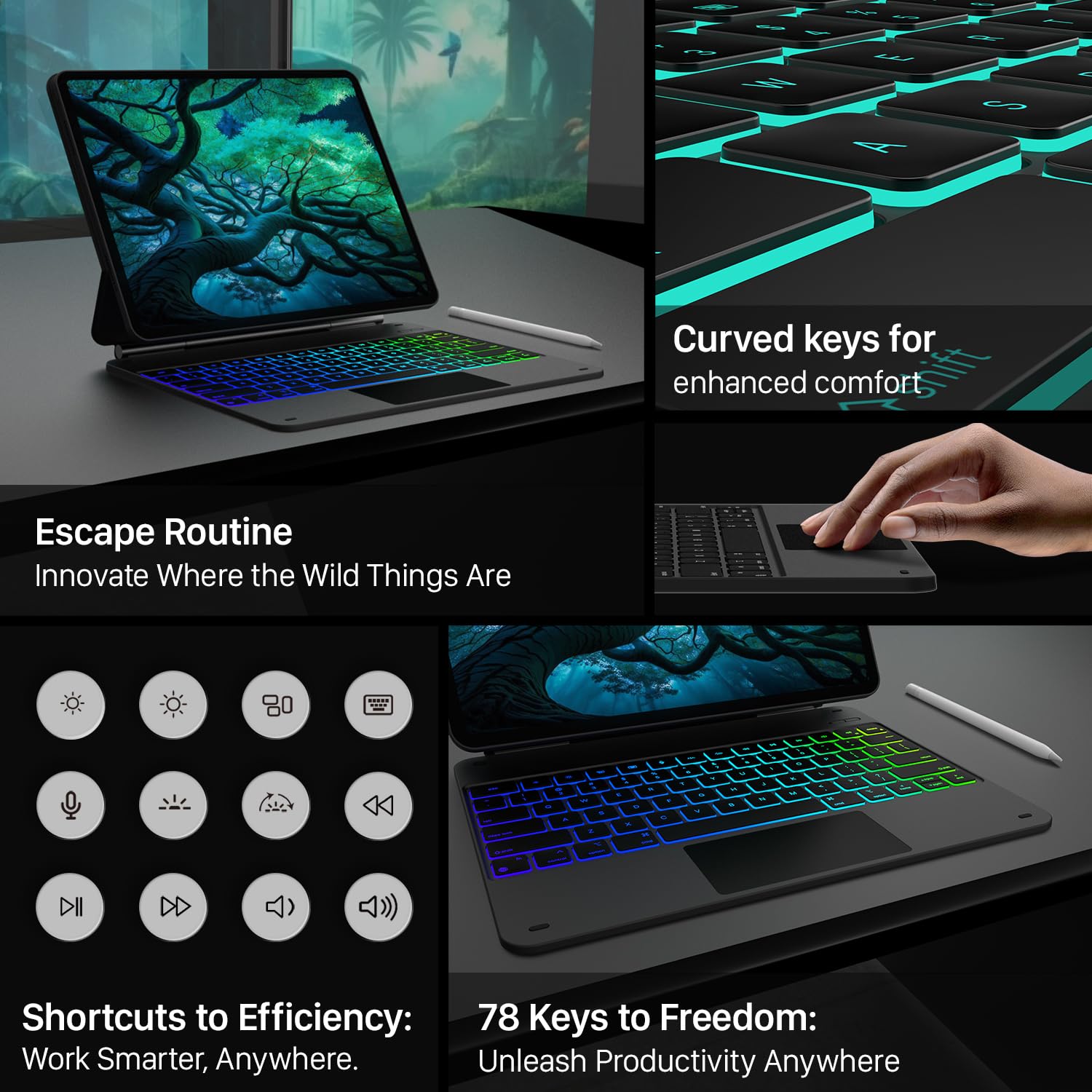 typecase Keyboard Case for 2024 iPad Air 13 and iPad Pro 12.9 (6th, 5th, 4th, 3rd Gen),Magic Keyboard for iPad Pro 12.9, Magnetic Keyboard Case with Multi-Touch Trackpad, 11 Colors Backlight,Black