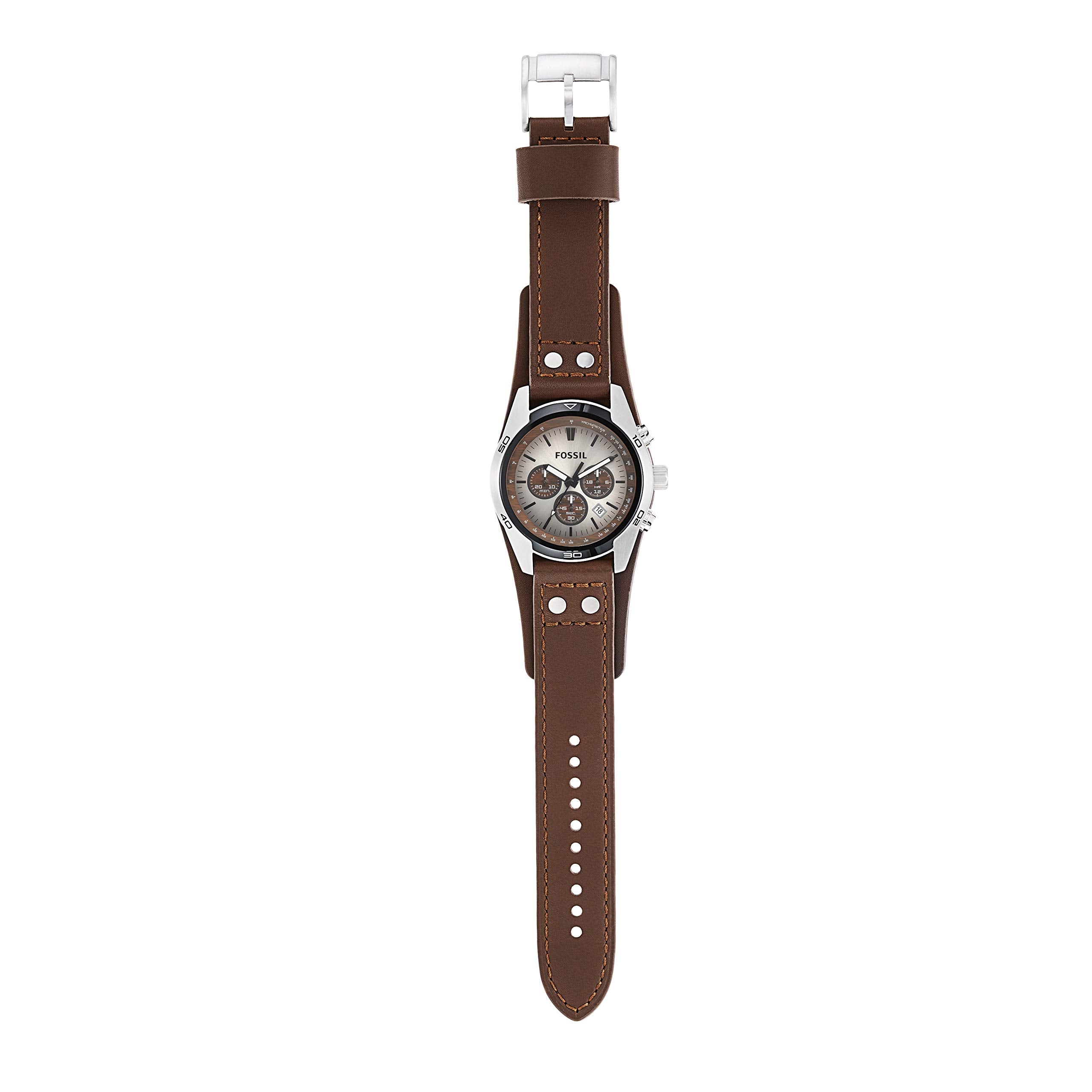 Fossil Men's Coachman Quartz Stainless Steel and Leather Chronograph Watch, Color: Silver, Brown (Model: CH2565)