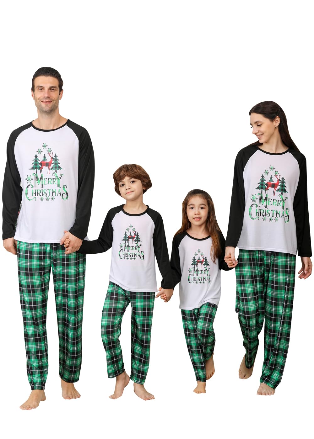 VNVNE Family Christmas Pjs Matching Sets for Women/Men/Couples/Adults, Holiday Xmas Tree Reindeer Plaid Pajamas Sleepwear Loungewear(Youth,2-3T,Reindeer Plaid)