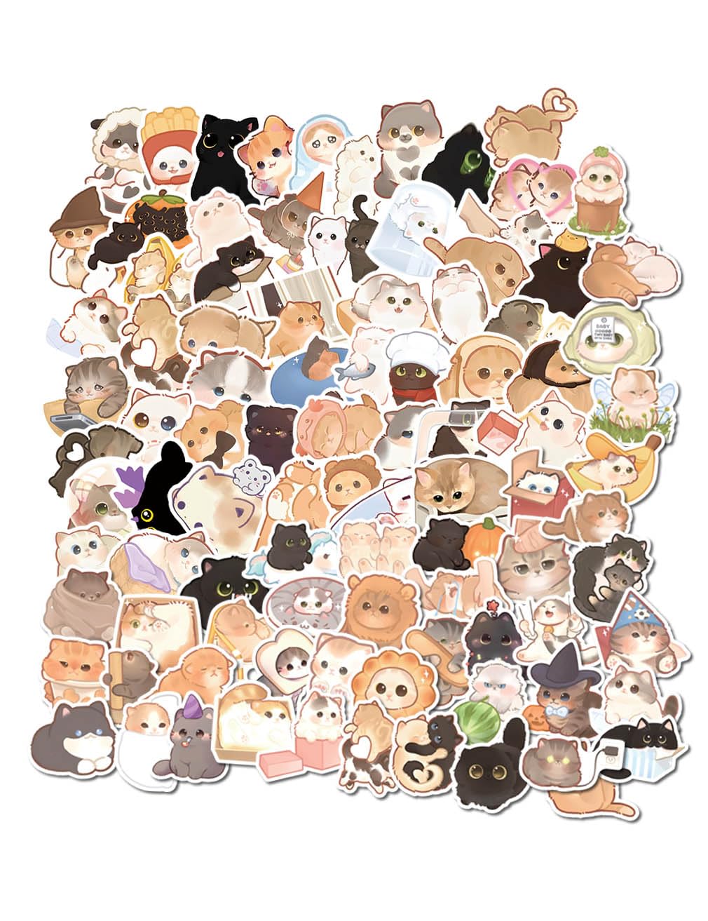 Cute Cat Stickers for Kids Teen Adults 100 Pack, Waterproof Kawaii Stickers Water Bottle Laptop Phone Case Scrapbooking, Cat Birthday Party Kawaii Gift Thing Stuff Item Boy Girl (Kawaii cat 100pcs)