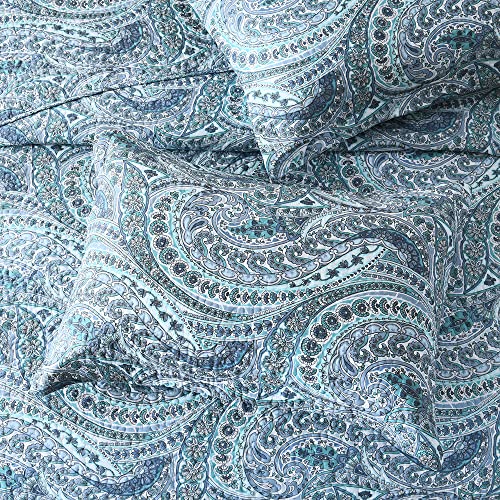 ENASAL Cotton Bedspread Quilt Sets, Reversible Bedding Coverlet Sets Comforter, Floral Paisley Bedspread (Blue, Queen Size)