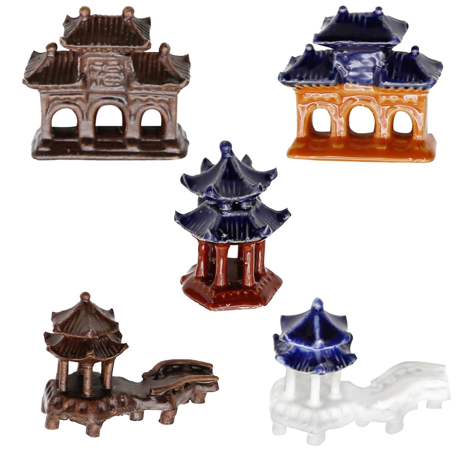 Hoypeyfiy 5Pcs Pagoda Statue Kit,Micro Landscape Ceramic Ornaments,for Miniature Garden Accessories,Decoration of Aquarium,Fish Tank Landscaping,Bonsai Decoration