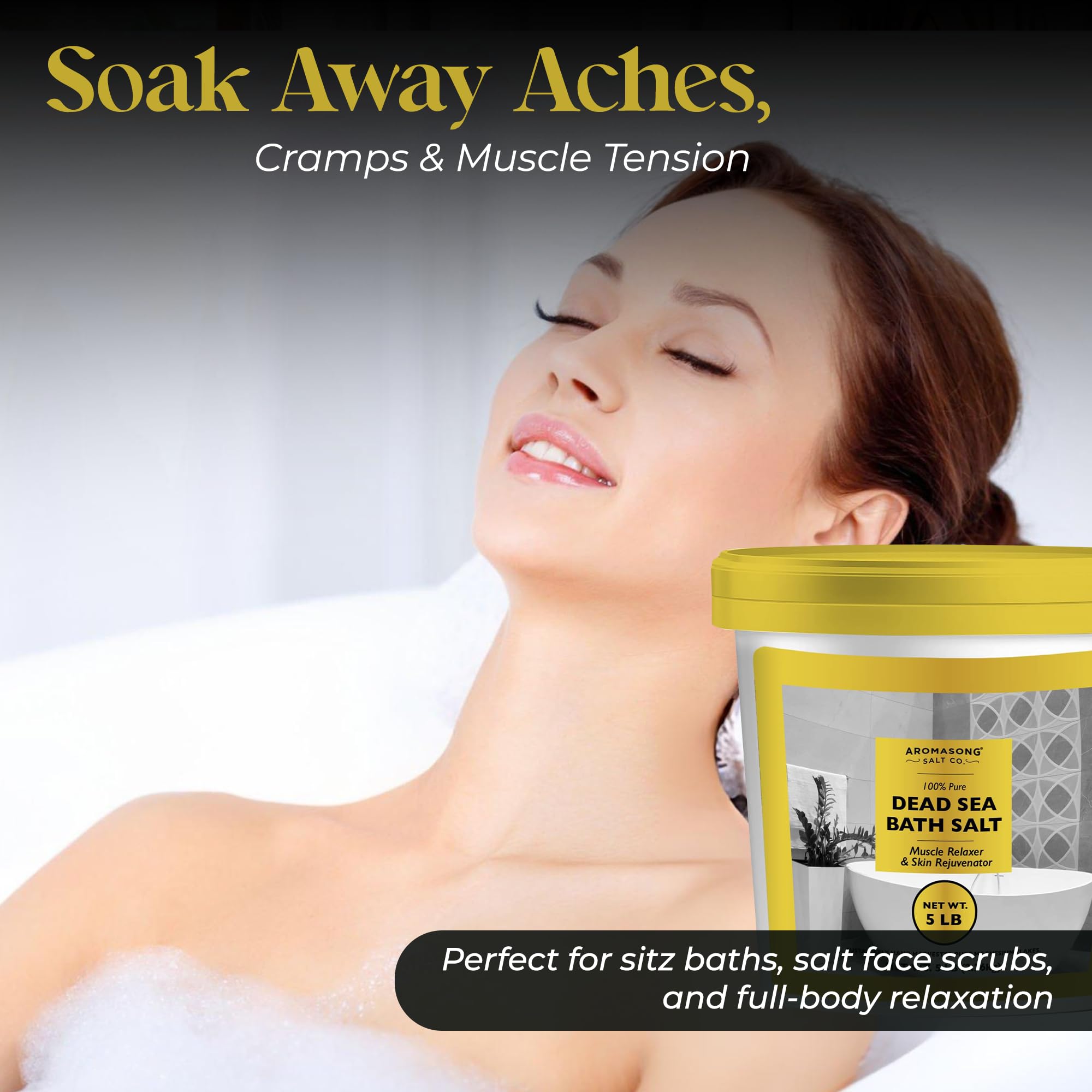 Aromasong Dead Sea Salts for Soaking - 5 Lb. Fine Grain Bath Salt Soak in Bucket