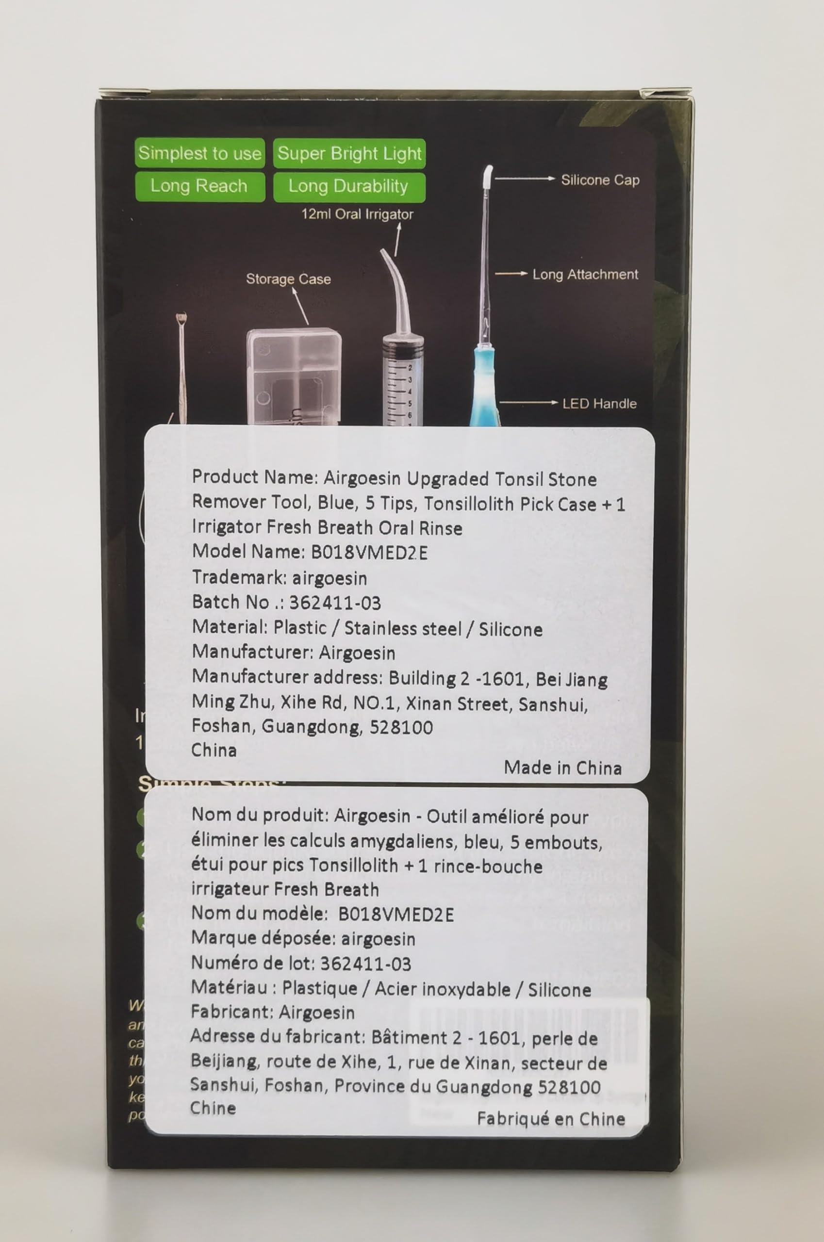 Airgoesin™ Upgraded Tonsil Stone Remover Tool, Blue, 5 Tips, Tonsillolith Pick Case + 1 Irrigator Fresh Breath Oral Rinse