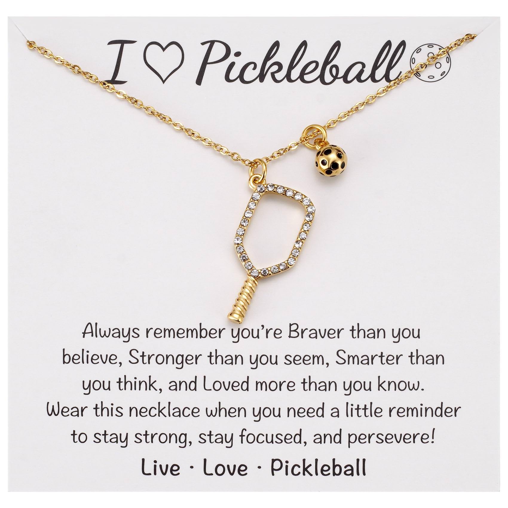 MIXJOY Gold Pickleball Sparkling Necklace Gifts, PB Sport Lovers Jewelry Gifts, Pickleball Team Gifts, Pickle Ball Player Gifts, Pickleball Valentine's Day Bday for Women, 1" Paddle