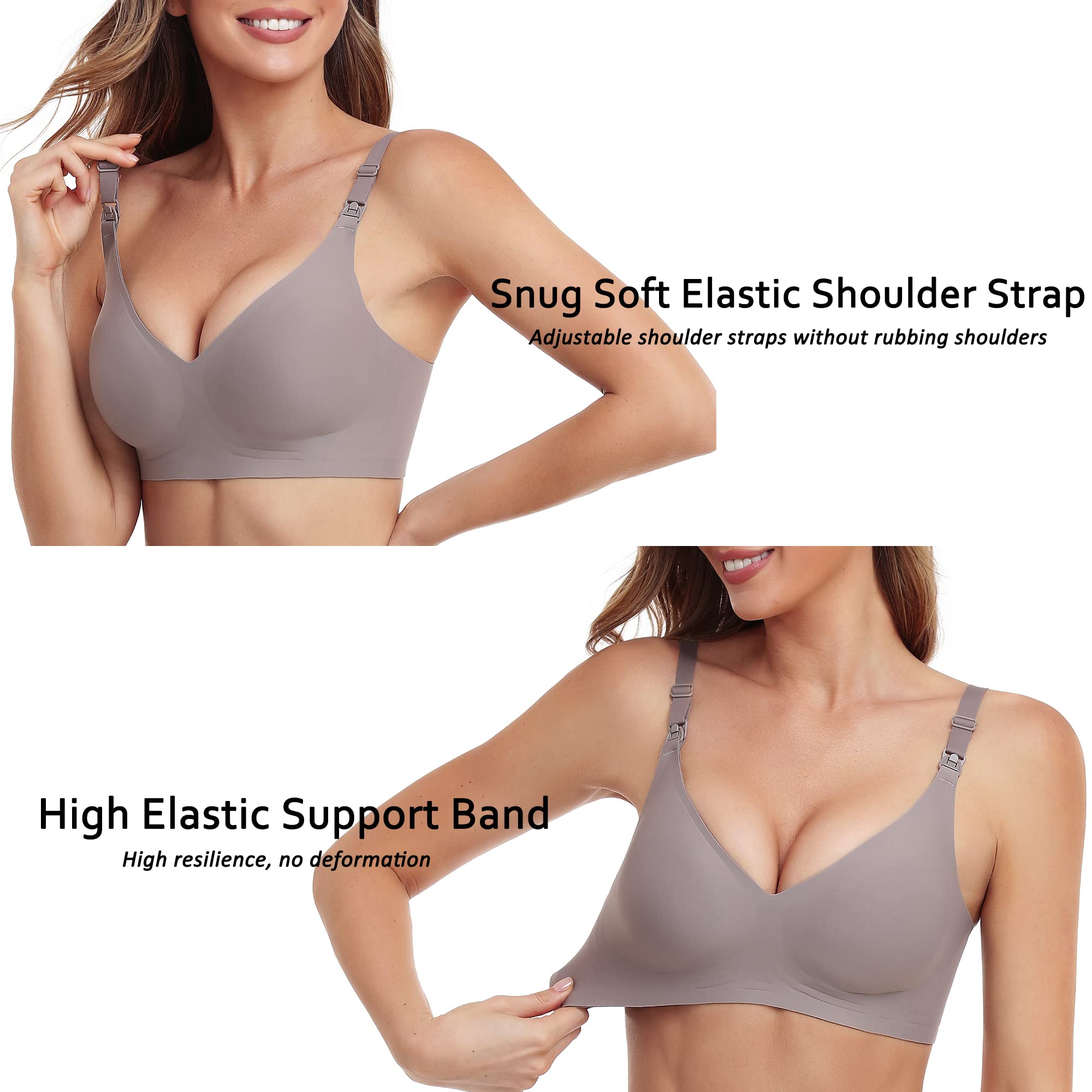 Vinfact Smooth Nursing Bras for Breastfeeding Seamless Maternity Bras for Pregnancy Wireless Bralette with Extra Bra Extender - Large, Gray