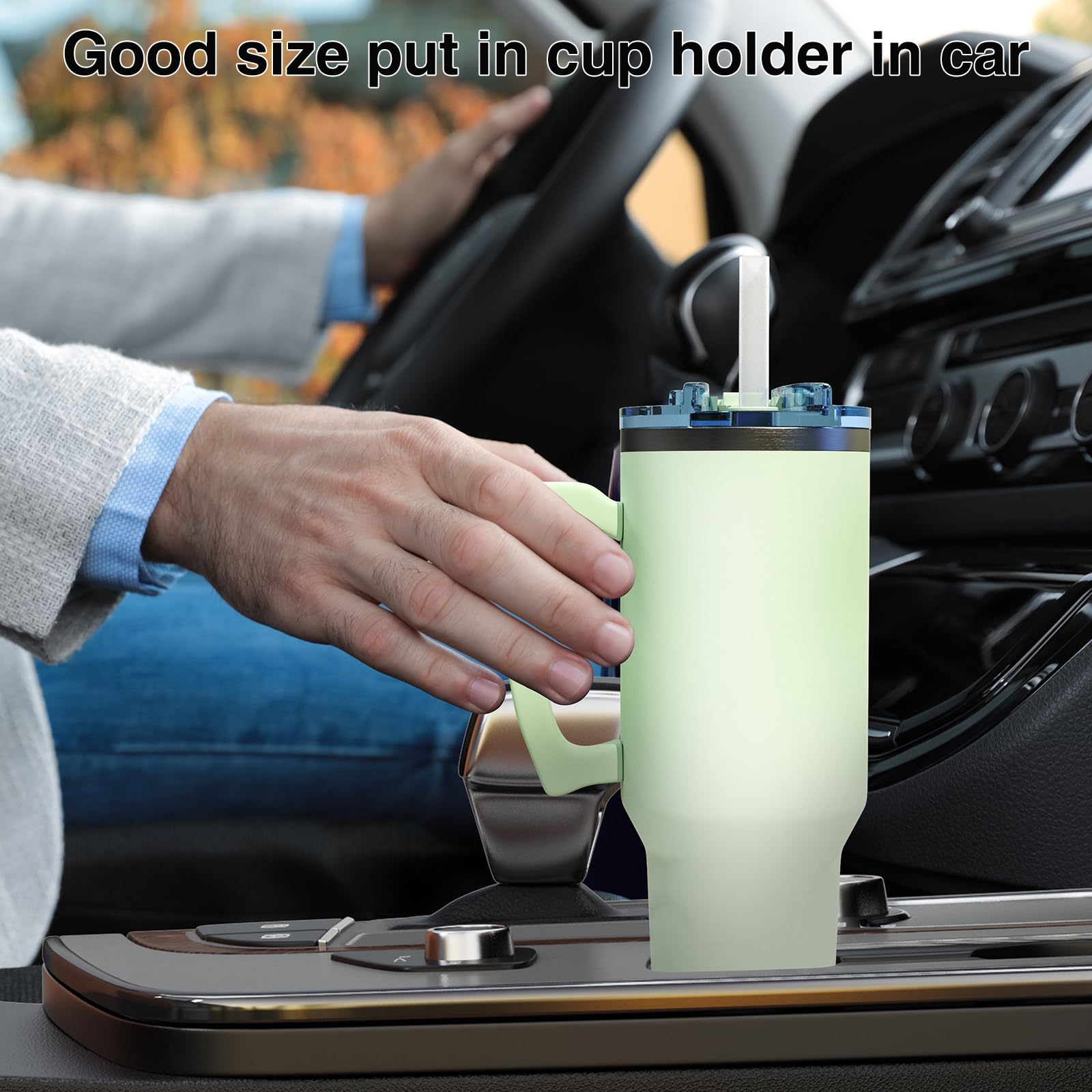 WANSHAN 40 oz Tumbler with Handle and Straw Lid - Steel water bottle Travel Mug Iced Coffee Cup, Insulated Reusable Stainless