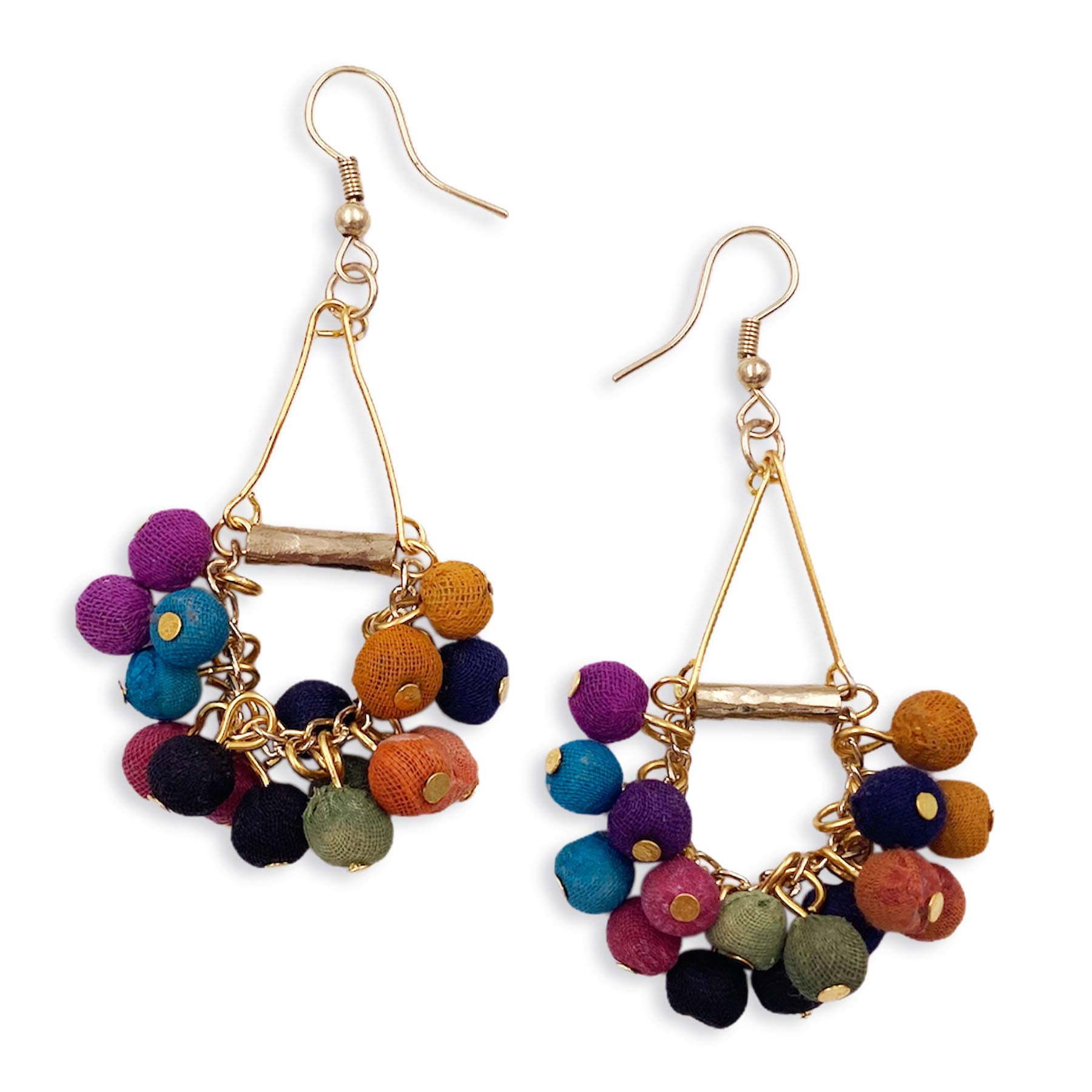 Handmade Earrings for Women Colorful Fabric Beads Holi Festival Dangle Fashion T011