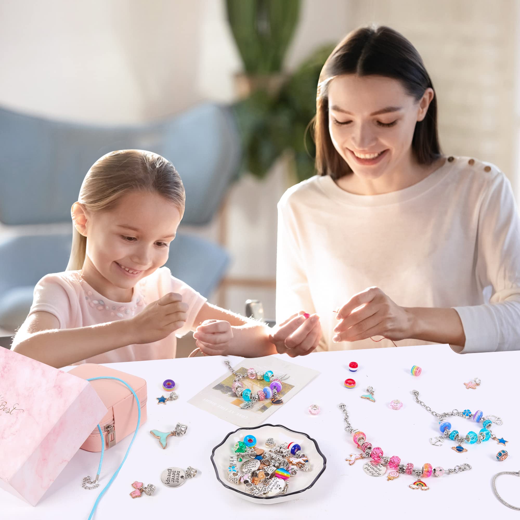 ELLENER Charm Jewelry Making Kit,Bracelet Making Kit for Girls 8-12,Ready to Gift,Fun and Easy to Make,68 Pcs Cute Sparkling That Inspires Creativity and Self-Expression