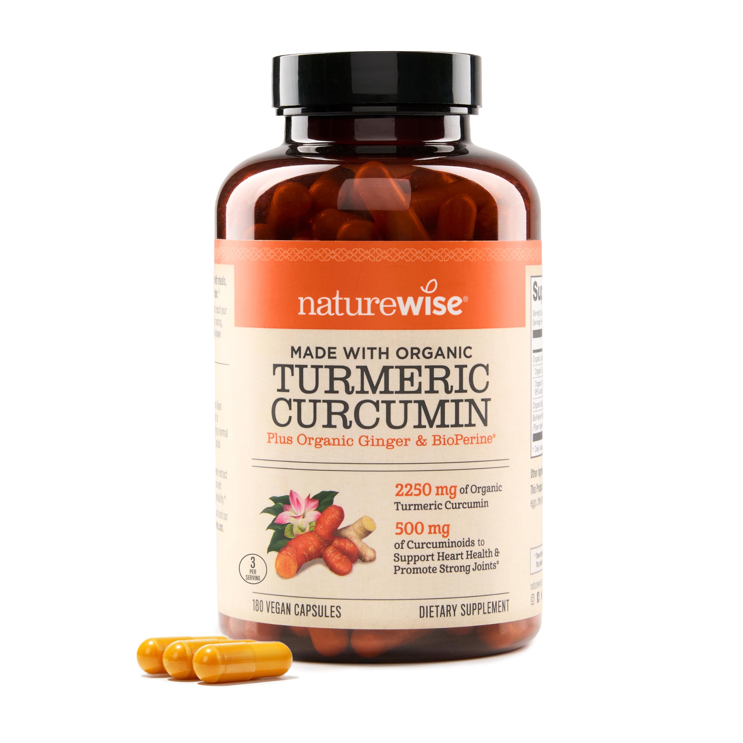 NatureWise Curcumin Turmeric 2250mg | 95% Curcuminoids & BioPerine Black Pepper Extract | Advanced Absorption for Joint Support [2 Month Supply - 180 Count]