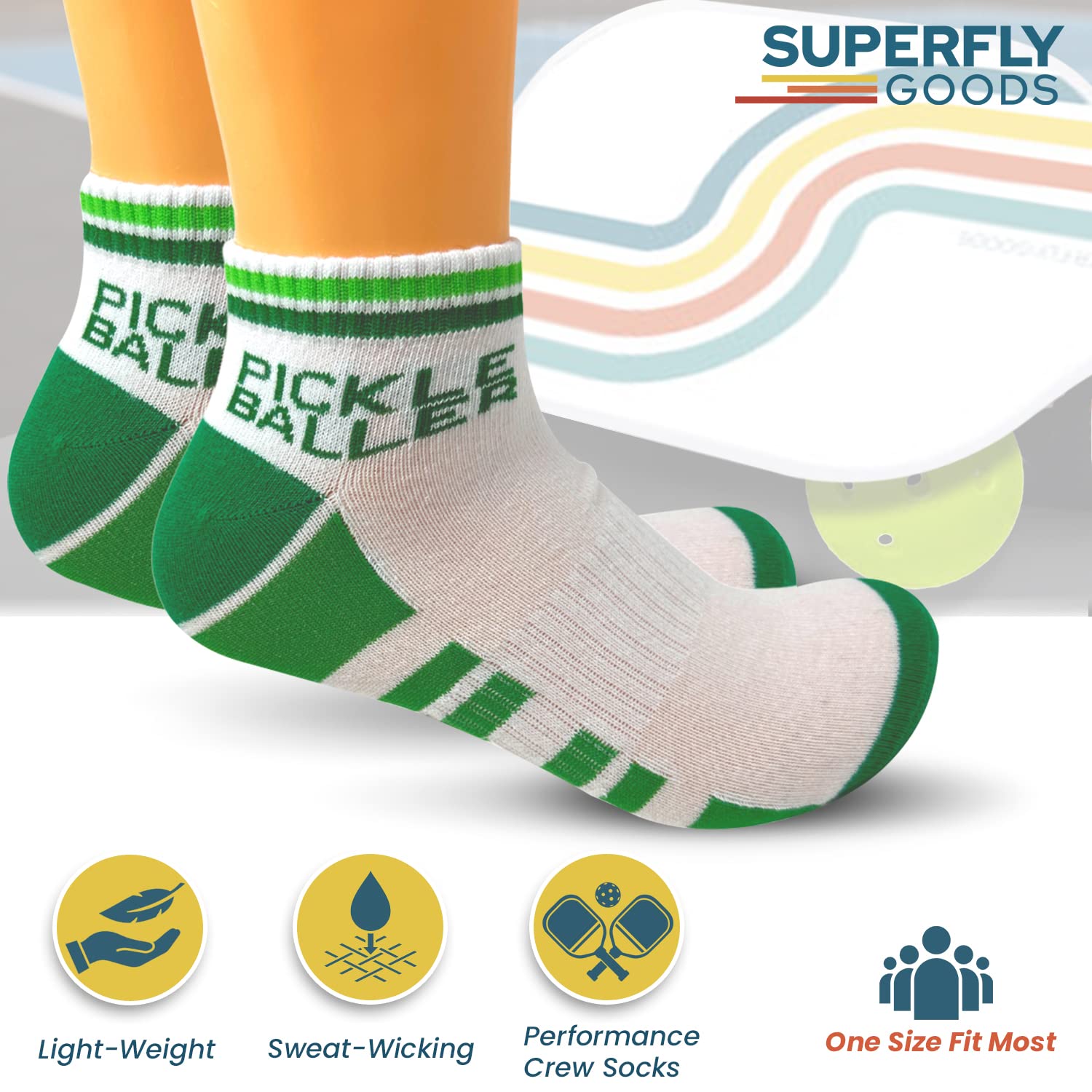 Super Fly Goods PICKLE BALLER Performance Crew Socks Socks for Men & Women Gift Mother's Father’s Day Birthday Fun pickleball Accessory Unisex (Pickleball Ankle)