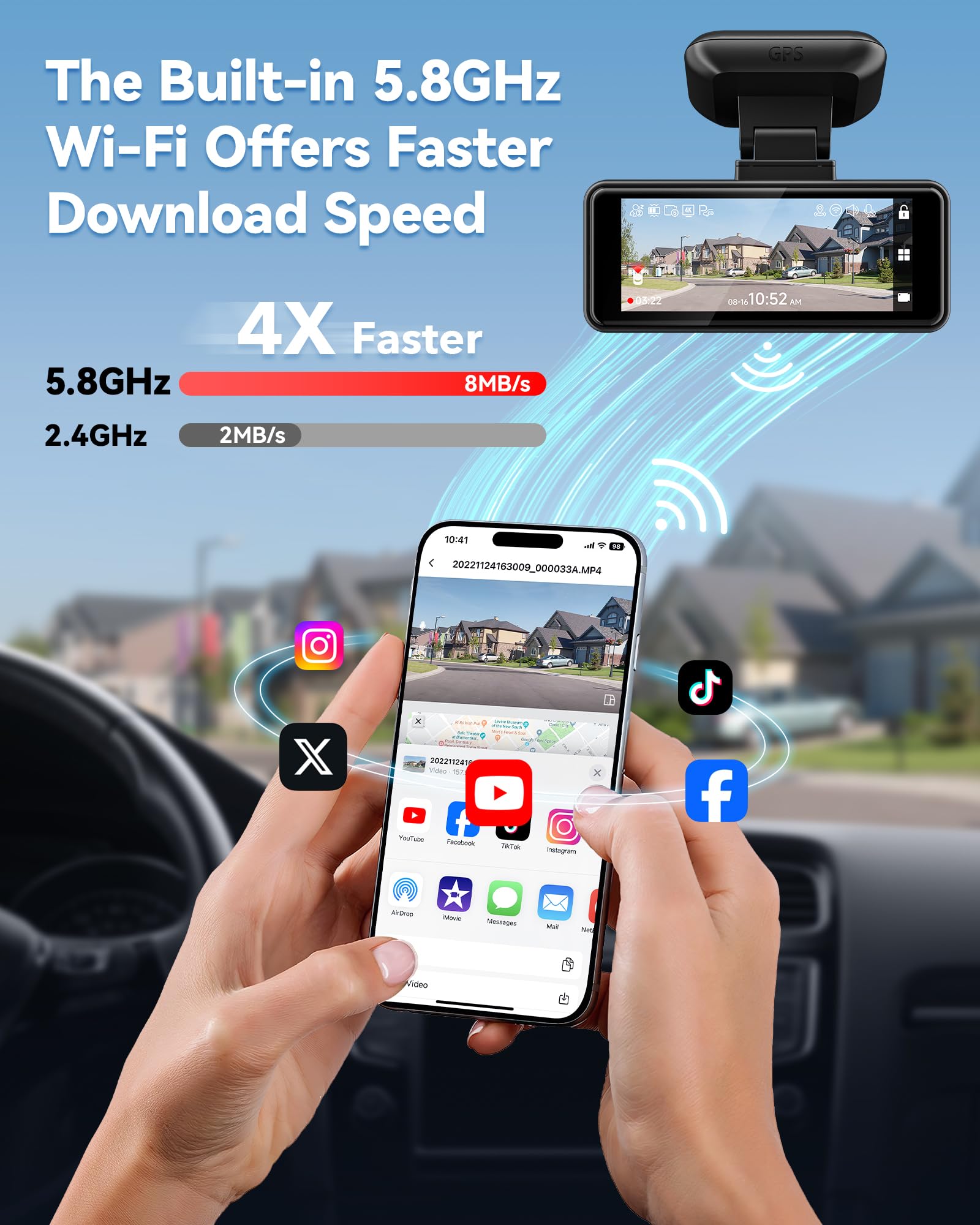 REDTIGER 4K Dash Cam Front, 5G Wi-Fi App Control, 3.18'' Touch Screen Dash Camera for Cars, 2160P UHD Night Vision, 32GB Card Included, 160° Wide Angle, Built-in GPS, Parking Mode, Loop Rcording (F8)