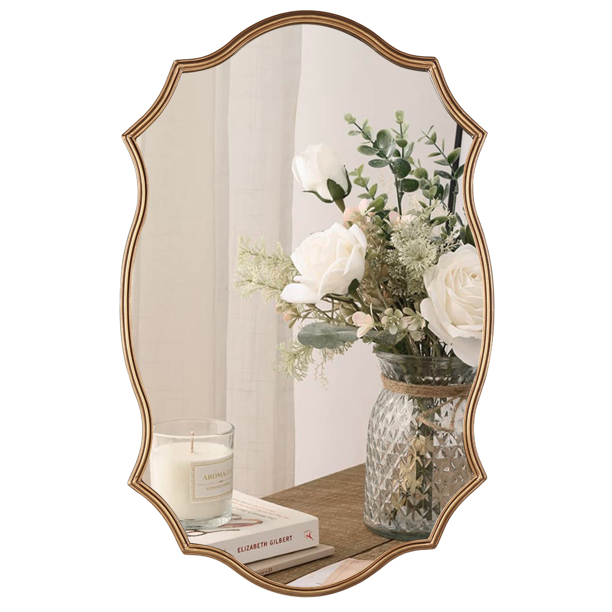 Wall Mirror in Vintage Golden - Decorative Metal Frame, 20x30 Inch Accent Mirror, Wall Mounted Mirrors Antique Gold Frame Perfect for Your Living Room Bedroom Bathroom Entryway Stairway Kitchen