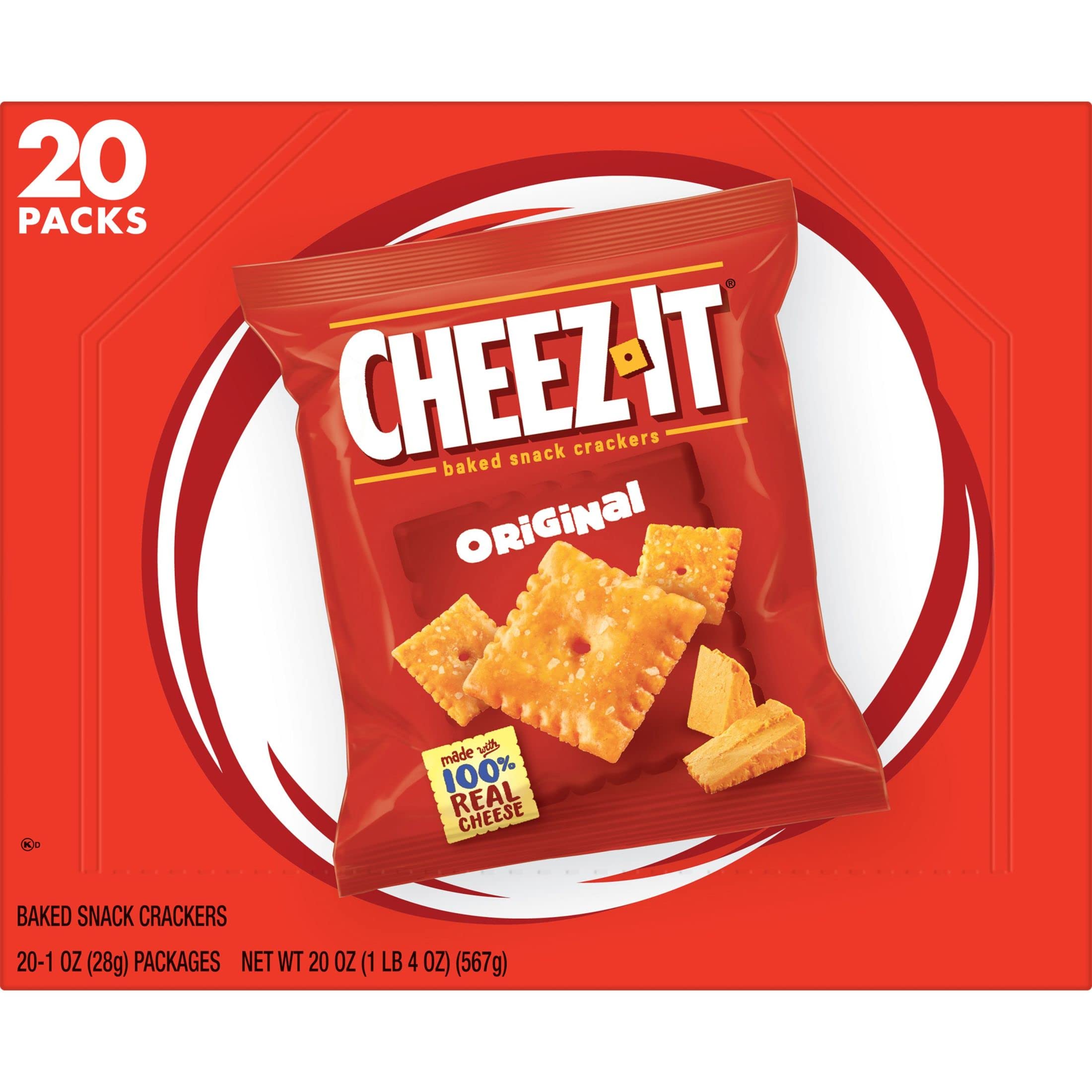 Cheez-It Cheese Crackers, Baked Snack Crackers, Lunch Snacks, Original, 20oz Box (20 Packs)