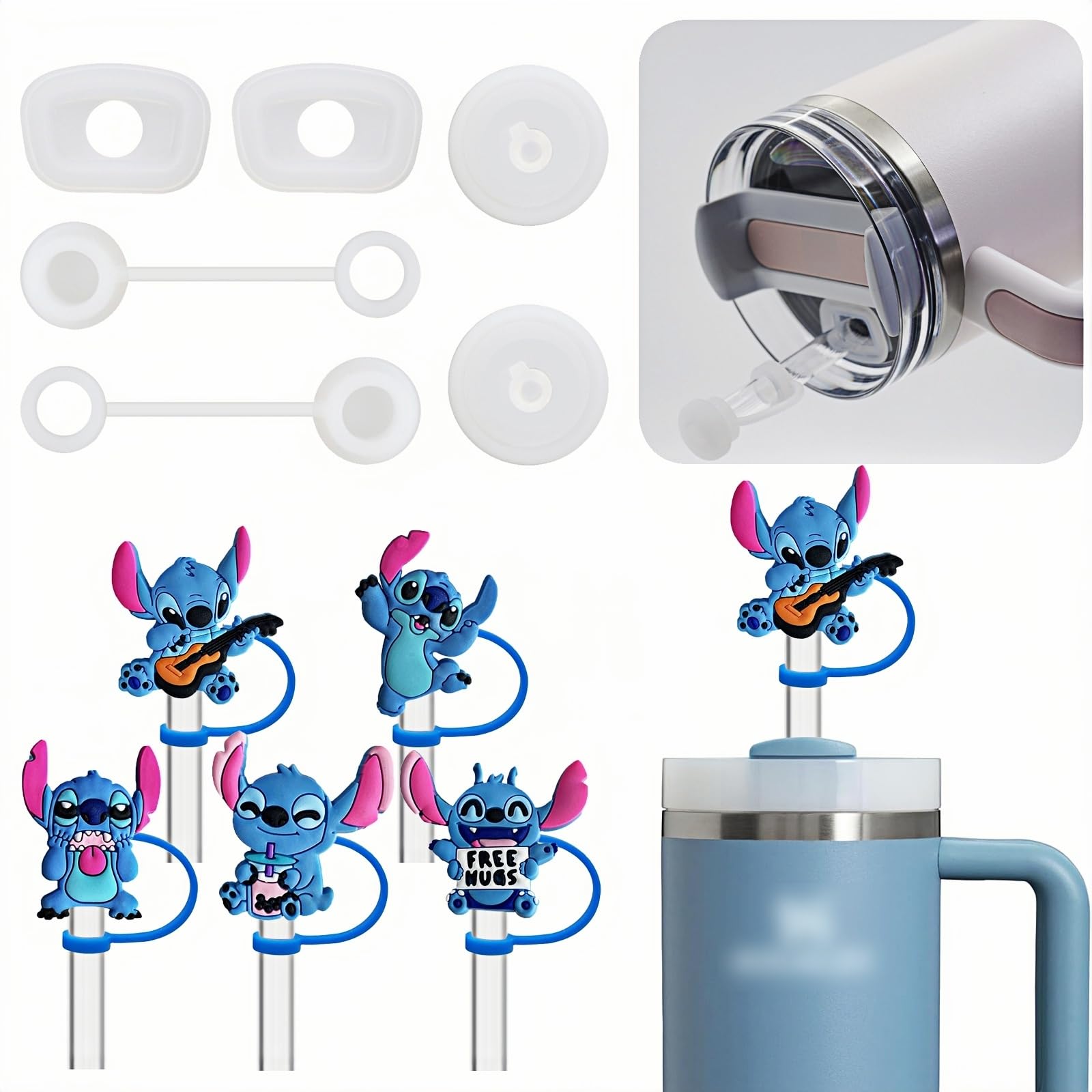 5-Pack Stitch Straw Toppers and 6-Pack Leak-Proof Stoppers