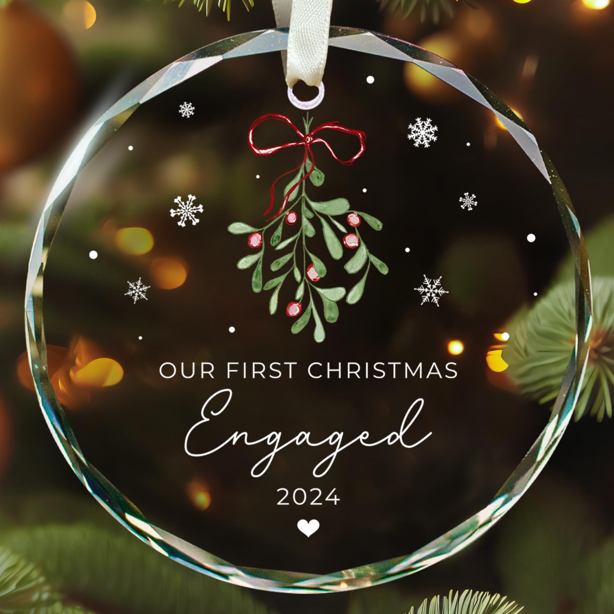 Engagement Gifts for Couples - Engagement Gift - Gifts for Newly Engaged Couples - Happy Engagement Gifts for Women, Bride, Friends - Engaged Gifts for Her - Glass First Christmas Engaged Ornament