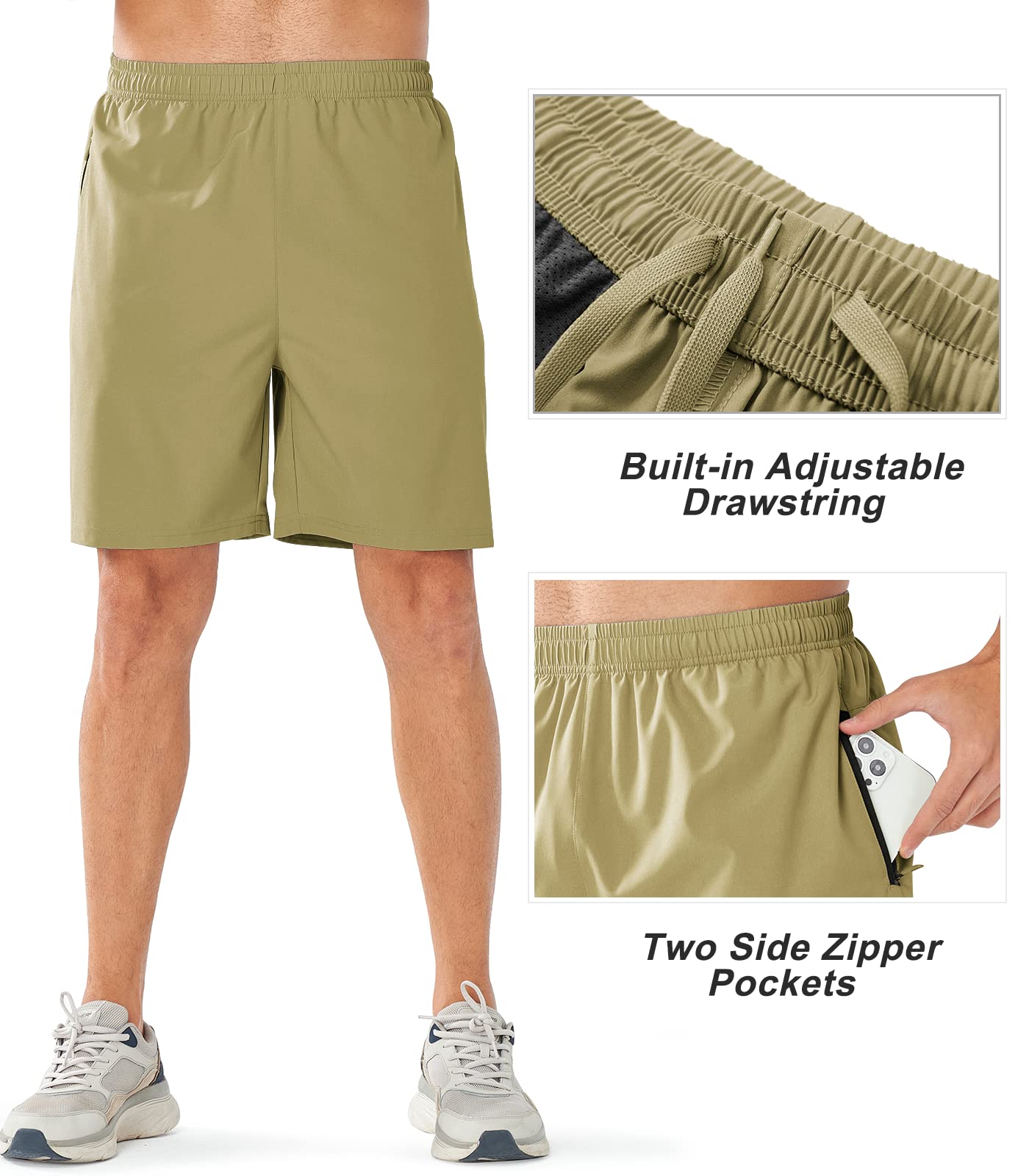 NORTHYARD Men's Athletic Running Shorts Quick Dry Workout Shorts Lightweight Sports Gym Basketball Shorts Hiking Exercise Khaki-7 inches XL