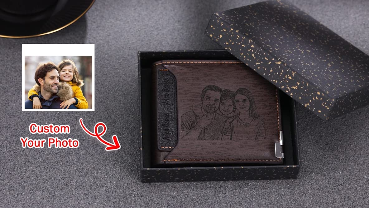 Lovejewelry Customized Wallets for Men Engraved Leather Photo Wallet for Dad Son (style 2)